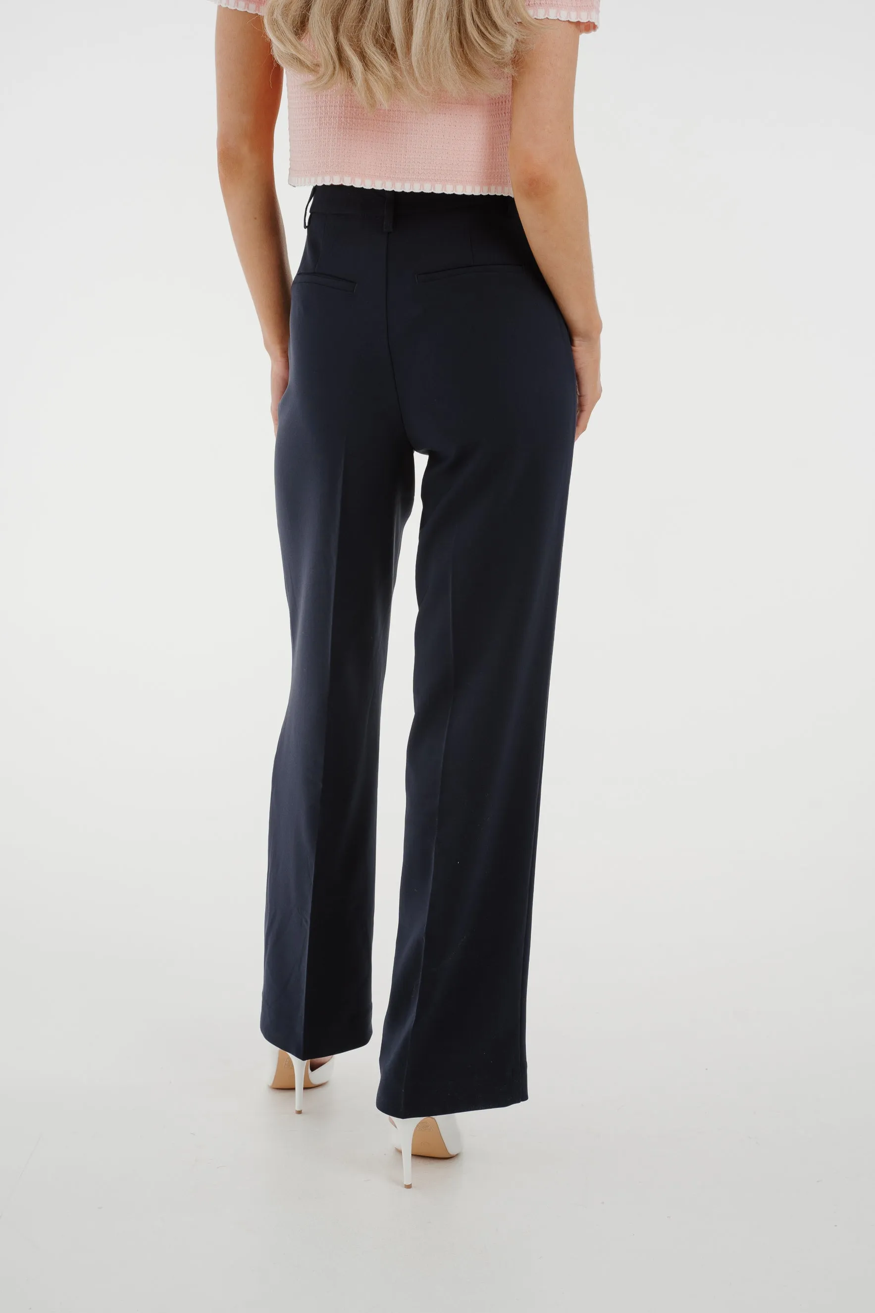 Freya Pleat Front Straight Leg Trouser In Navy