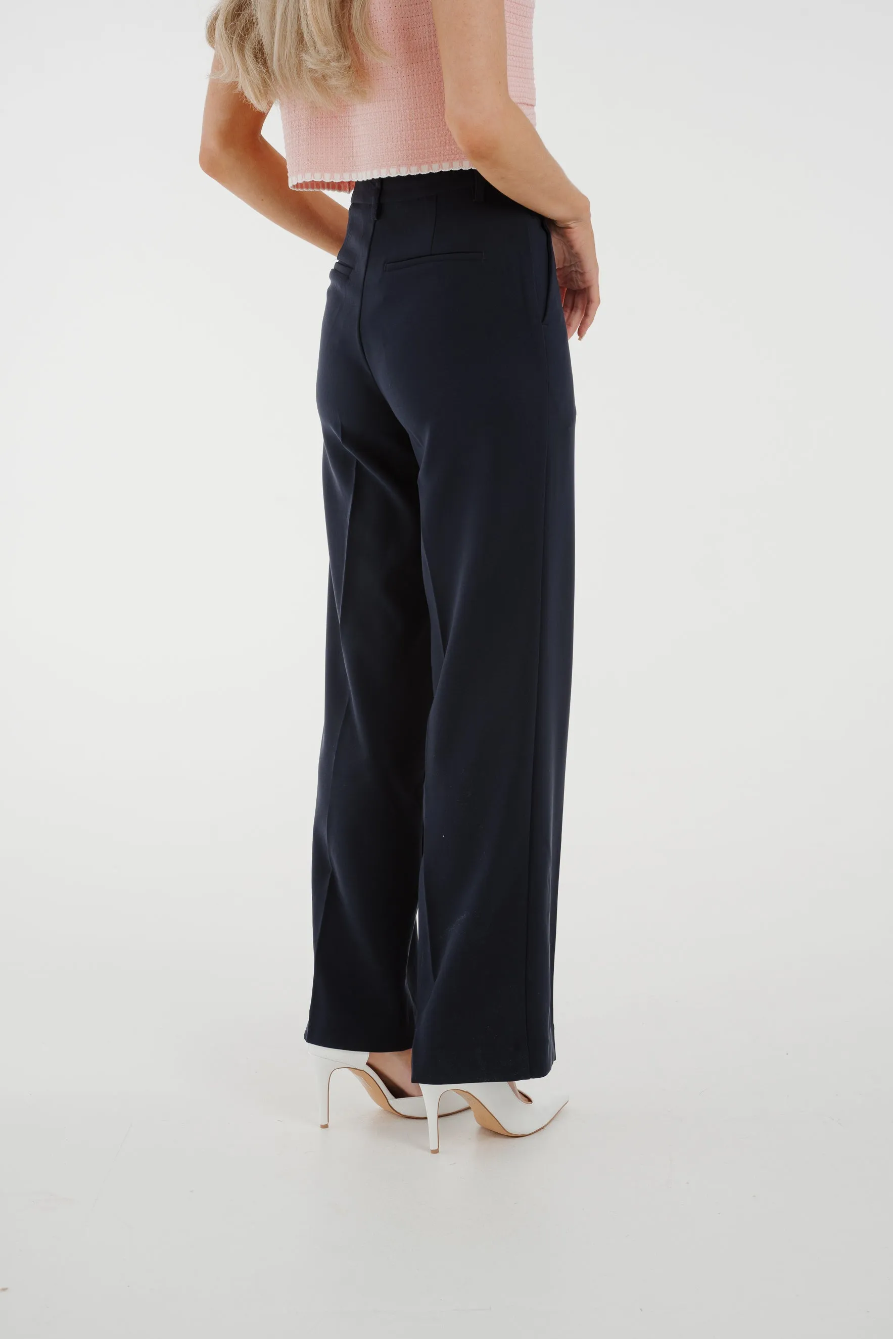 Freya Pleat Front Straight Leg Trouser In Navy