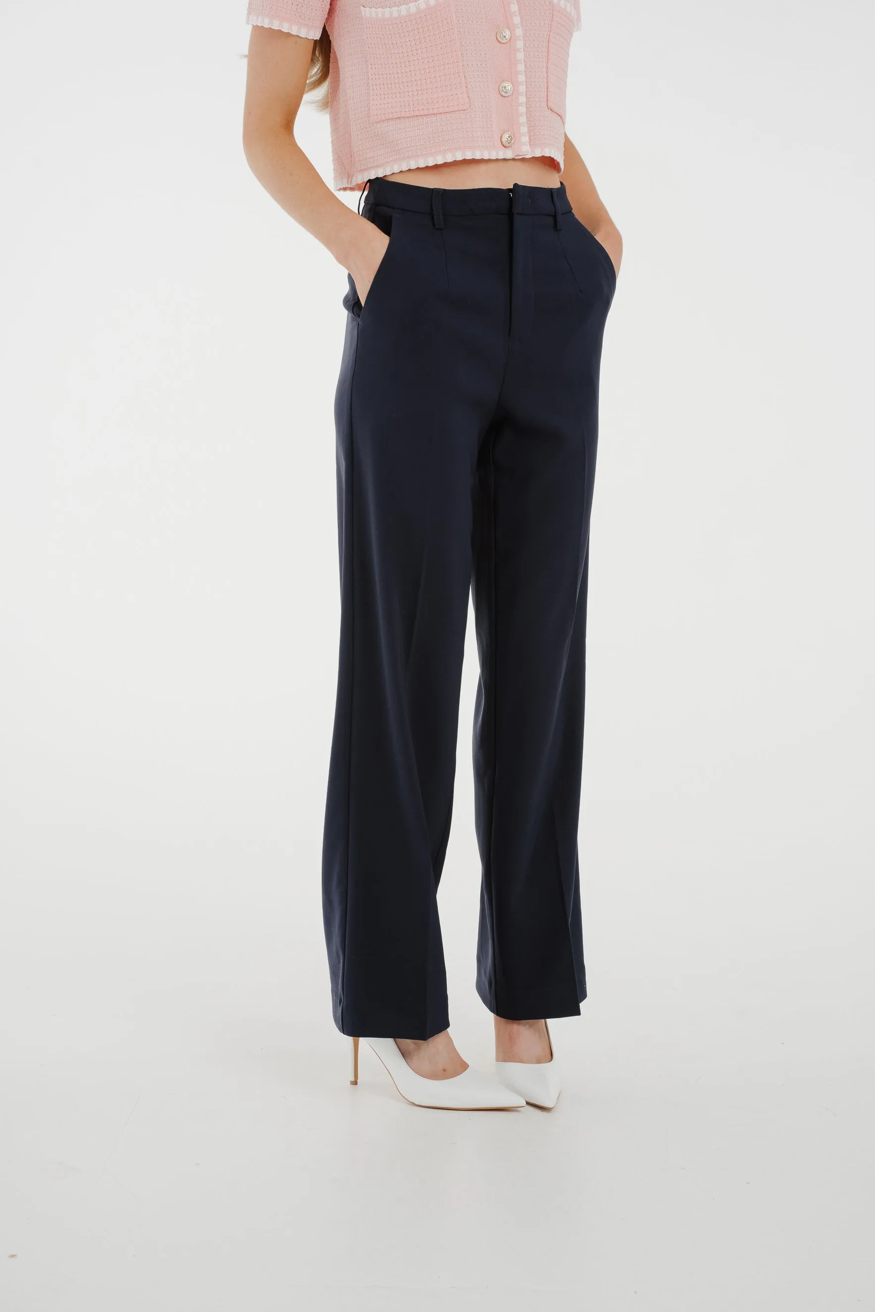 Freya Pleat Front Straight Leg Trouser In Navy