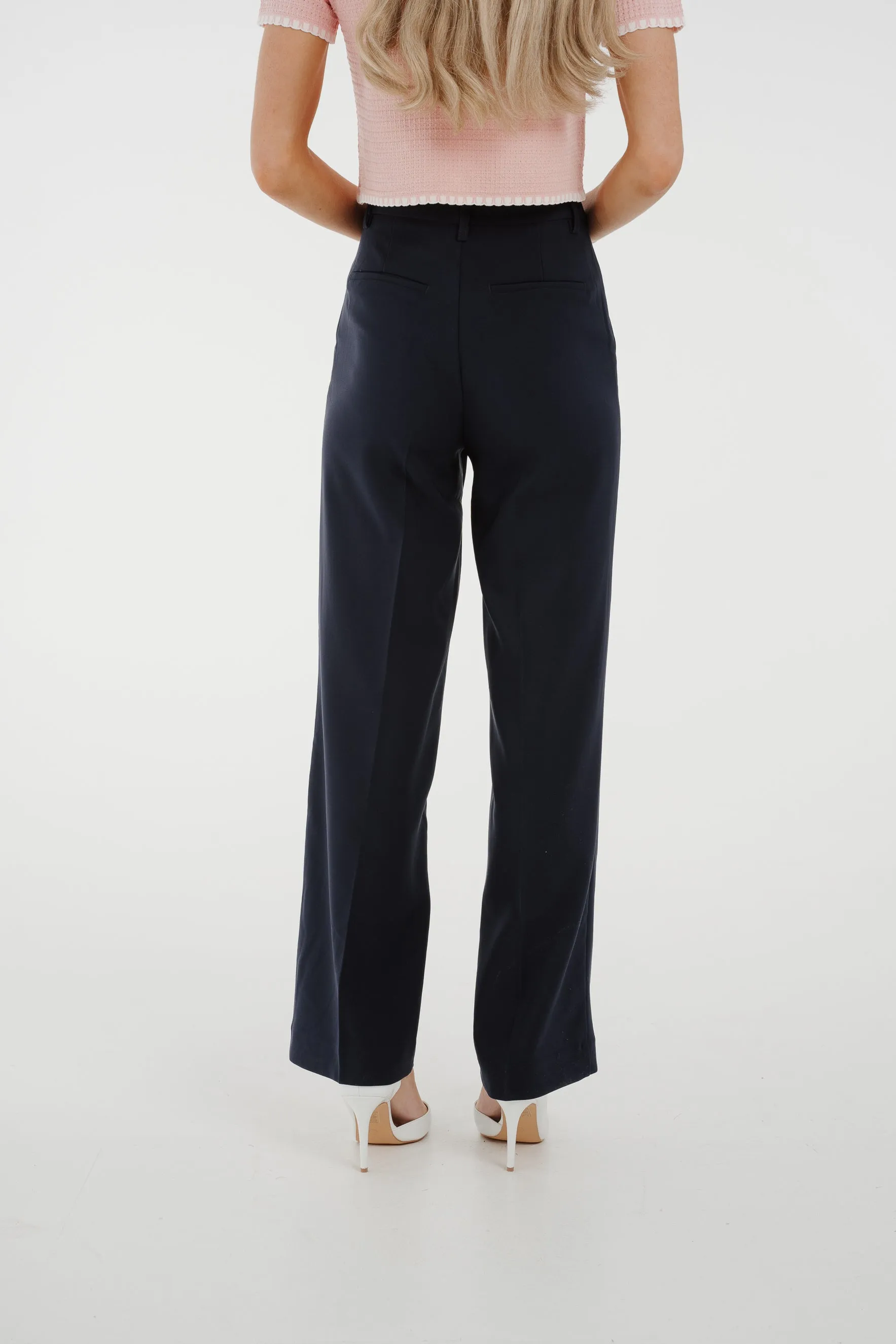 Freya Pleat Front Straight Leg Trouser In Navy