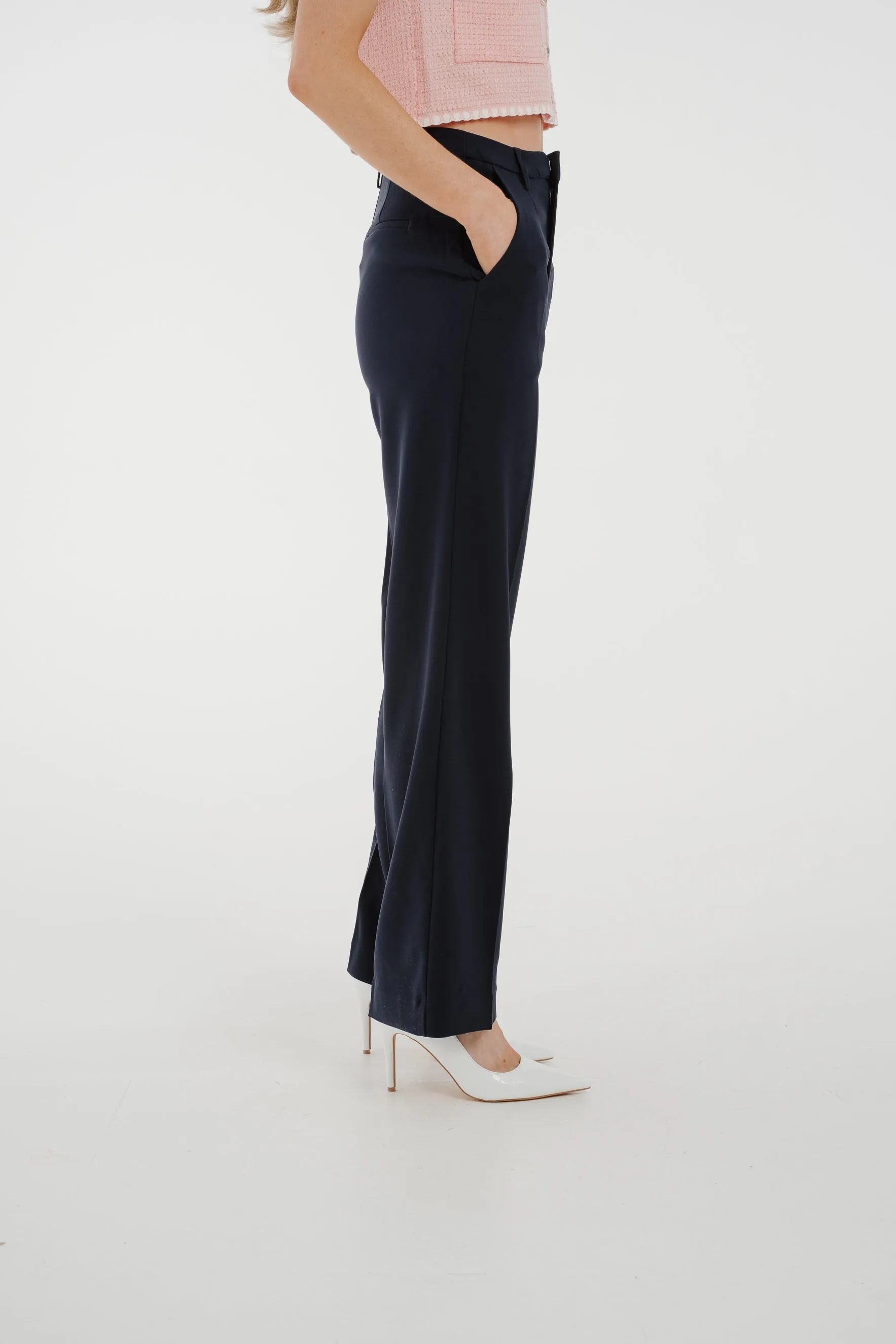 Freya Pleat Front Straight Leg Trouser In Navy