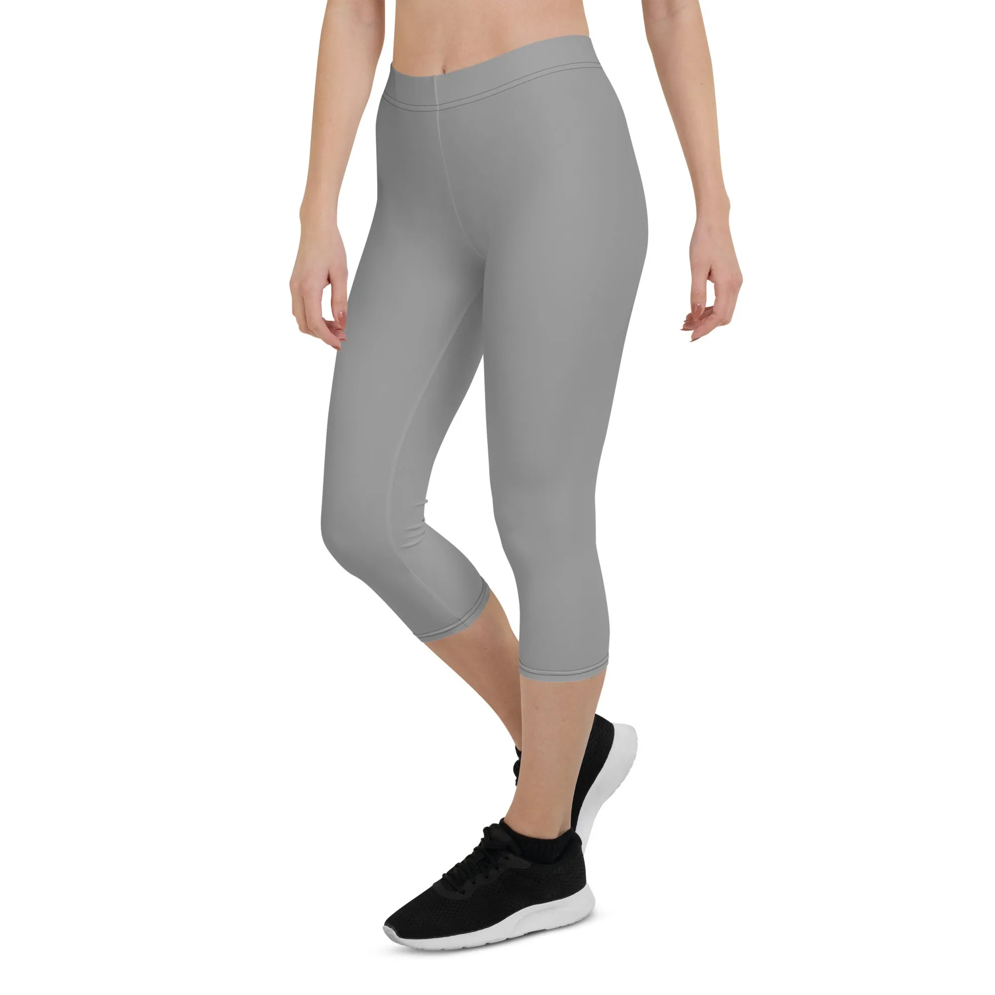 Gray Solid Color Capri Leggings, Grey Solid Color Best Casual Women's Capri Tights-Made in USA/EU/MX