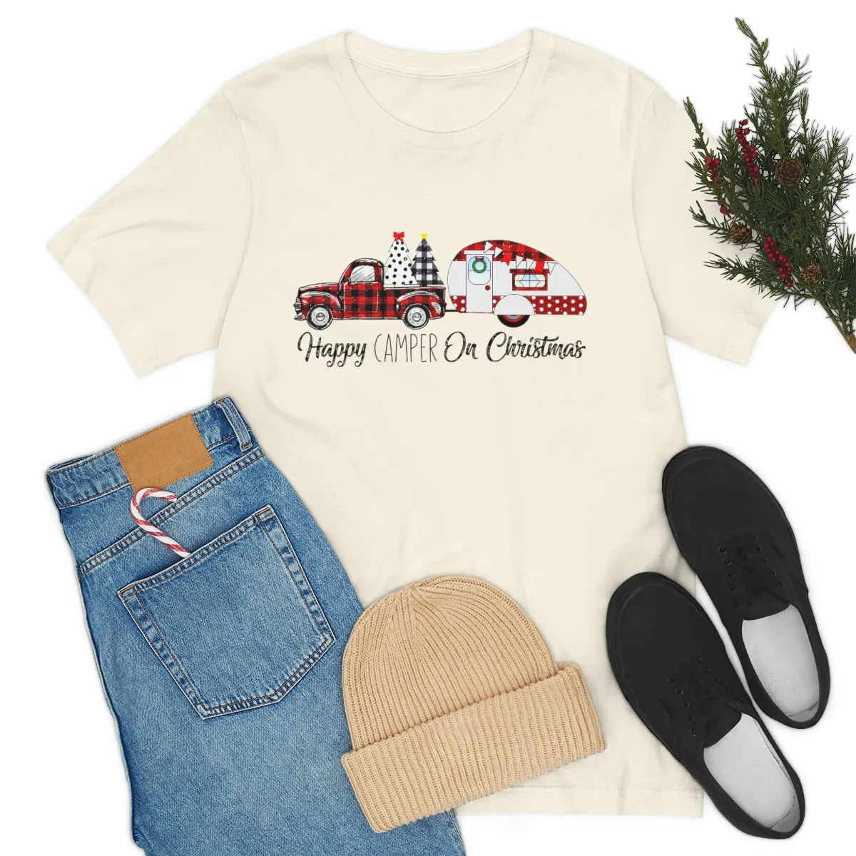 Happy Camper on Christmas Unisex Jersey Short Sleeve Tee S-3XL