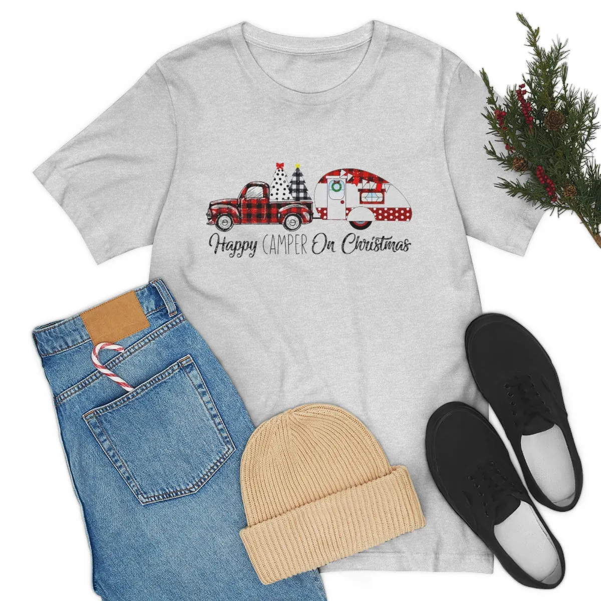 Happy Camper on Christmas Unisex Jersey Short Sleeve Tee S-3XL