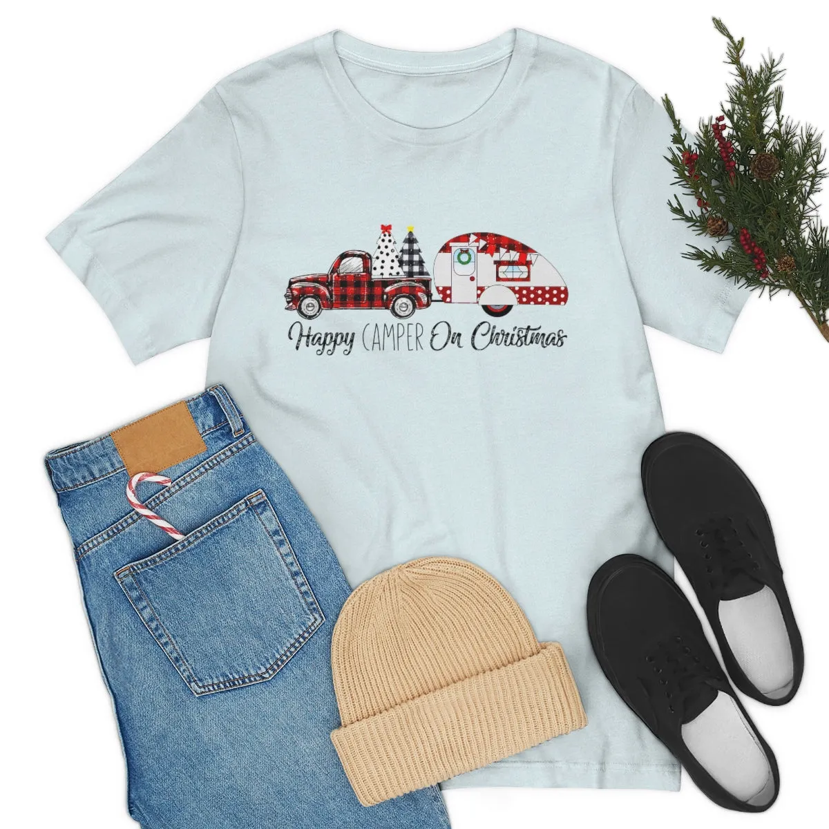 Happy Camper on Christmas Unisex Jersey Short Sleeve Tee S-3XL