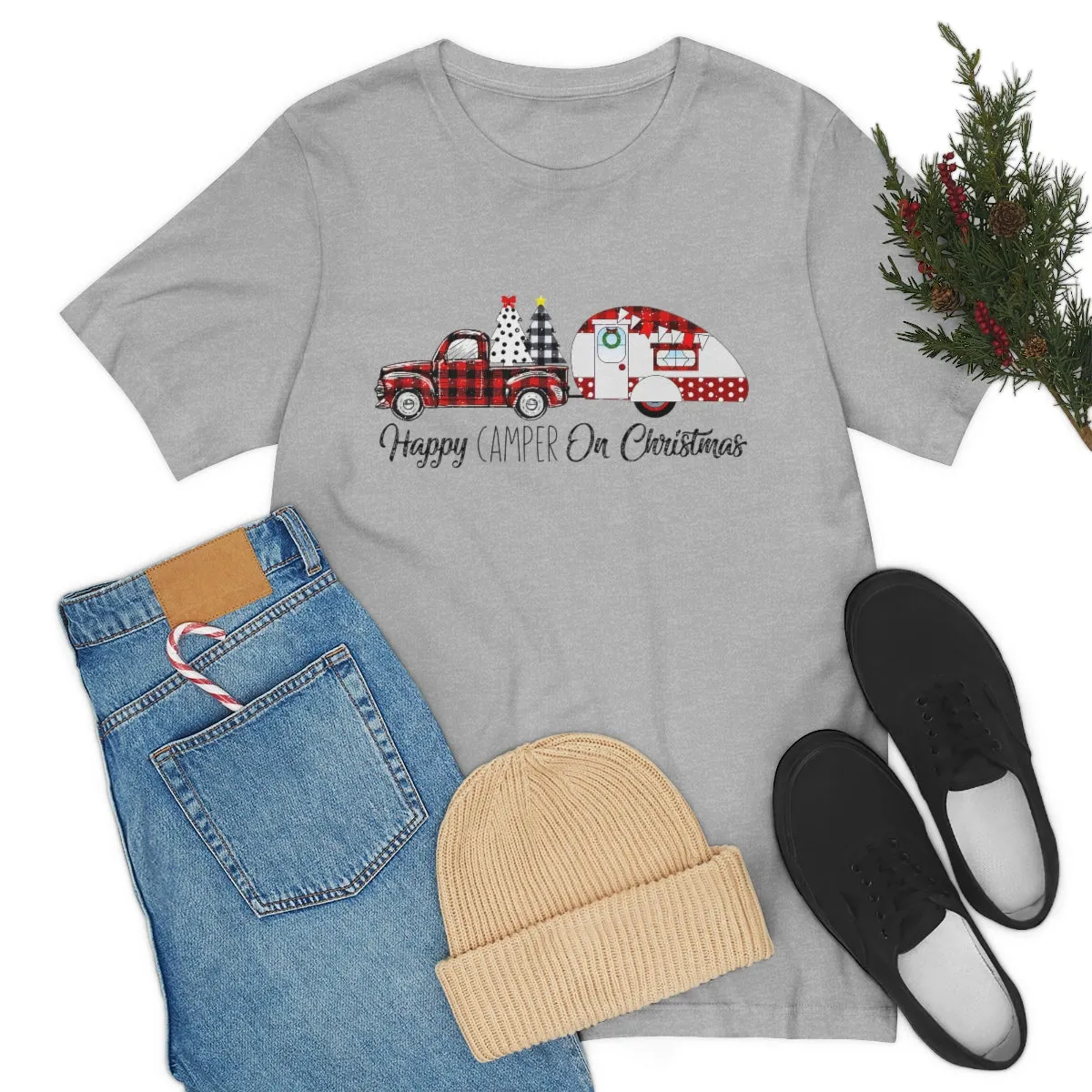 Happy Camper on Christmas Unisex Jersey Short Sleeve Tee S-3XL