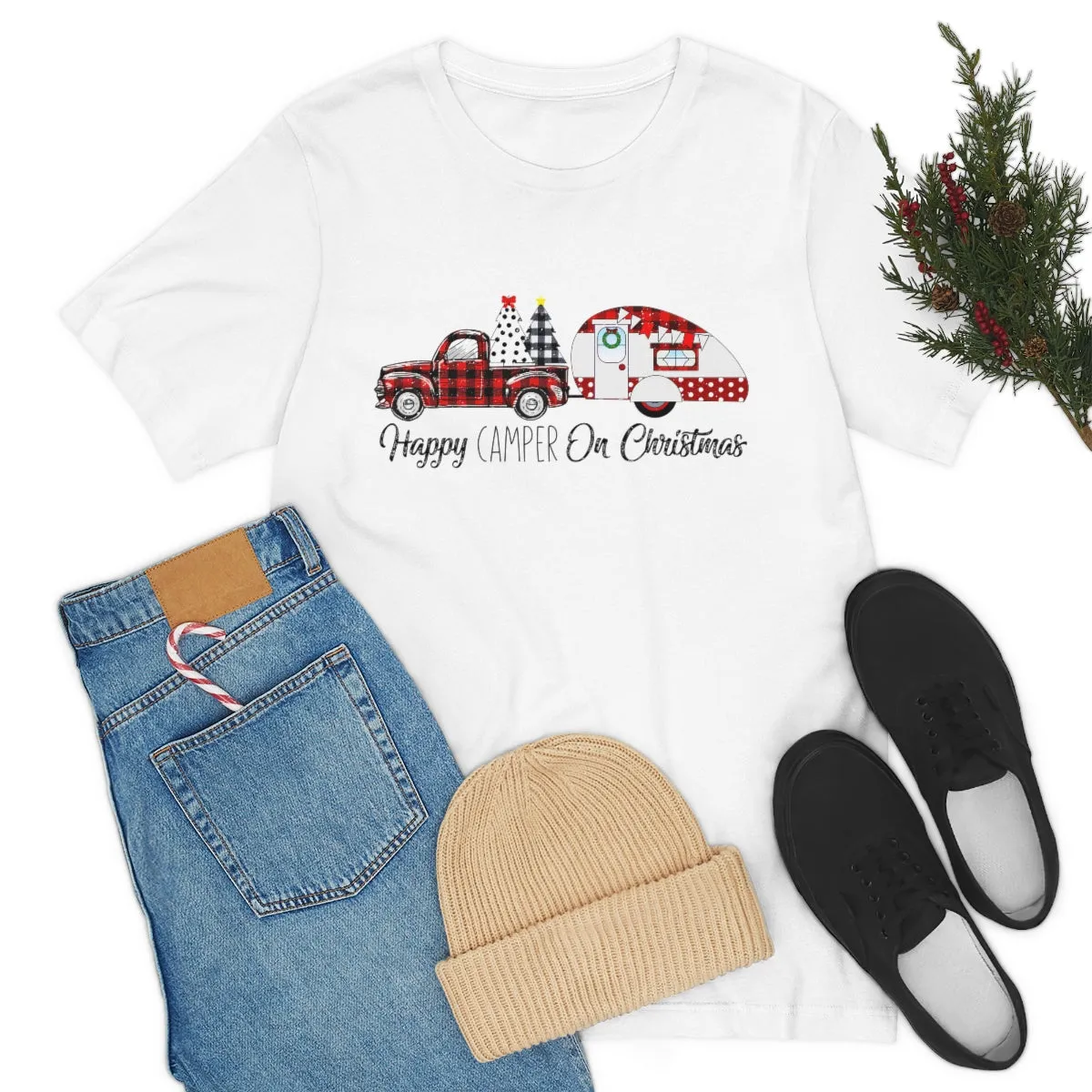 Happy Camper on Christmas Unisex Jersey Short Sleeve Tee S-3XL