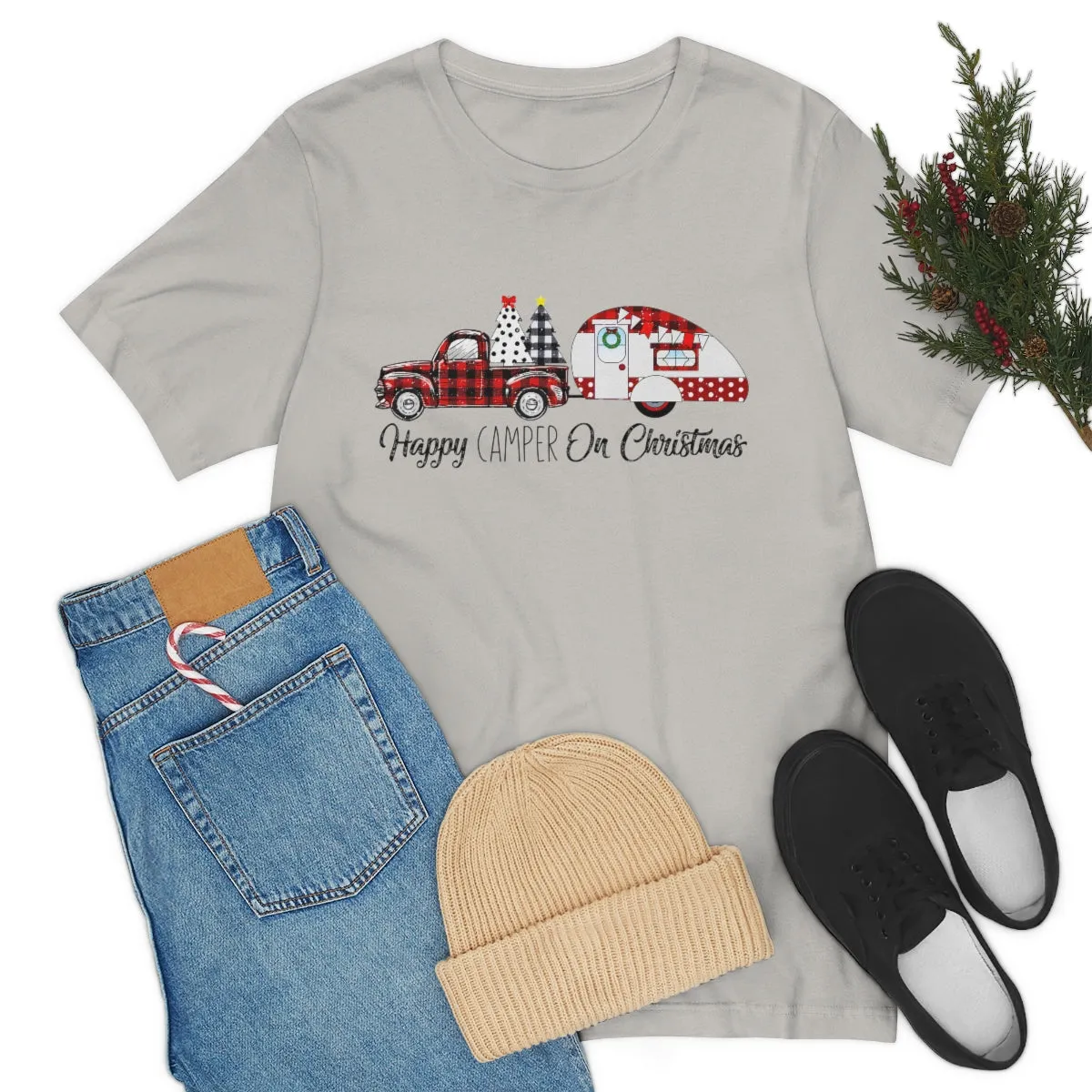 Happy Camper on Christmas Unisex Jersey Short Sleeve Tee S-3XL