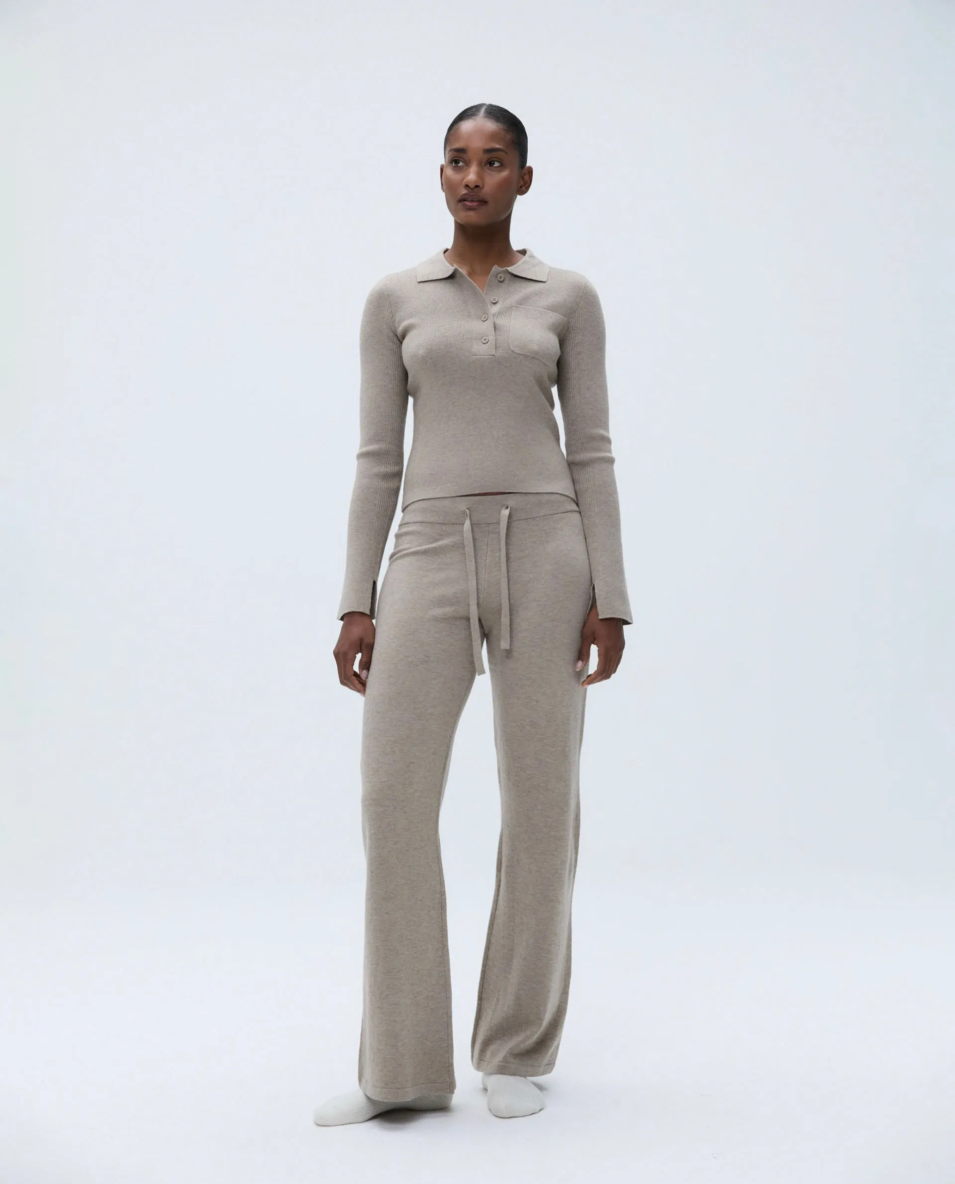 Knit Straight Leg Trousers - Sand