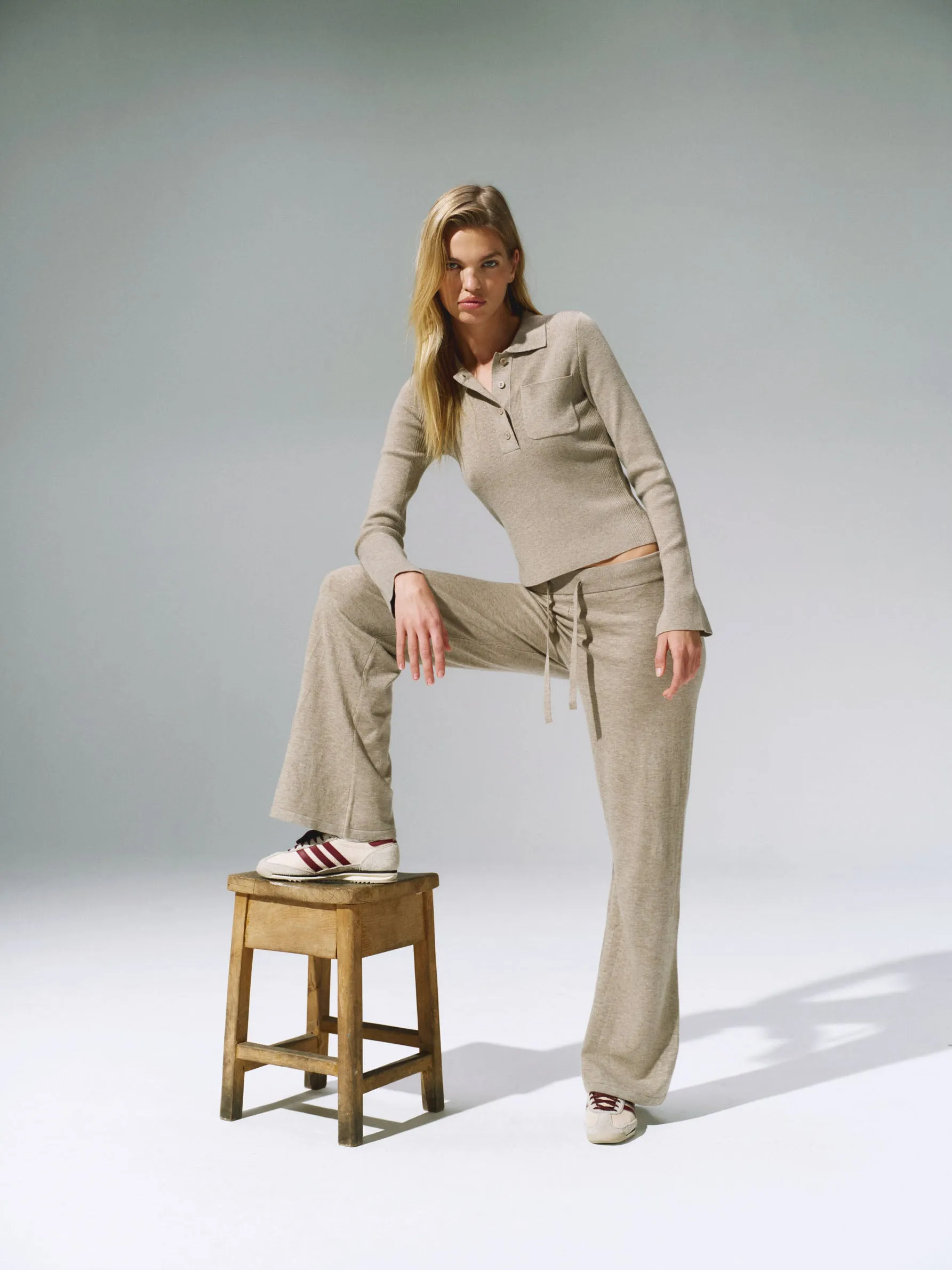 Knit Straight Leg Trousers - Sand