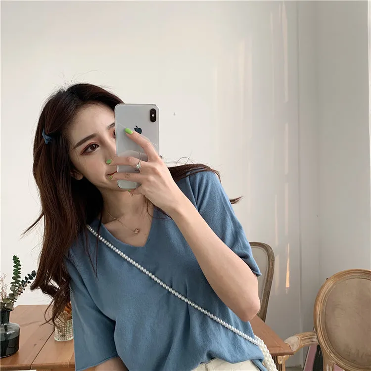 [Korean Style] Candy Color Solid Color T-shirt