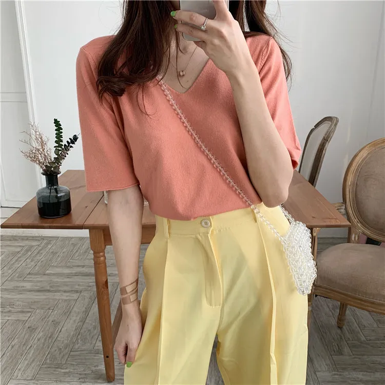 [Korean Style] Candy Color Solid Color T-shirt