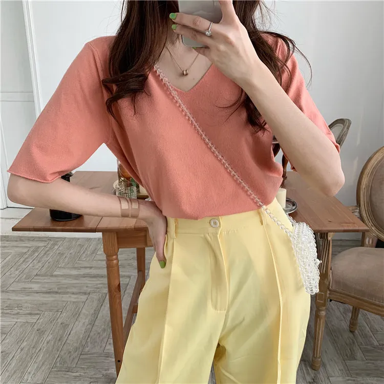 [Korean Style] Candy Color Solid Color T-shirt