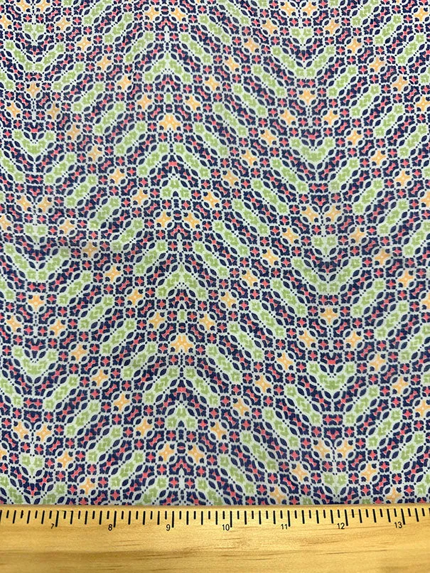 Lime Green Geometric Herringbone Poly Print Chiffon Fabric