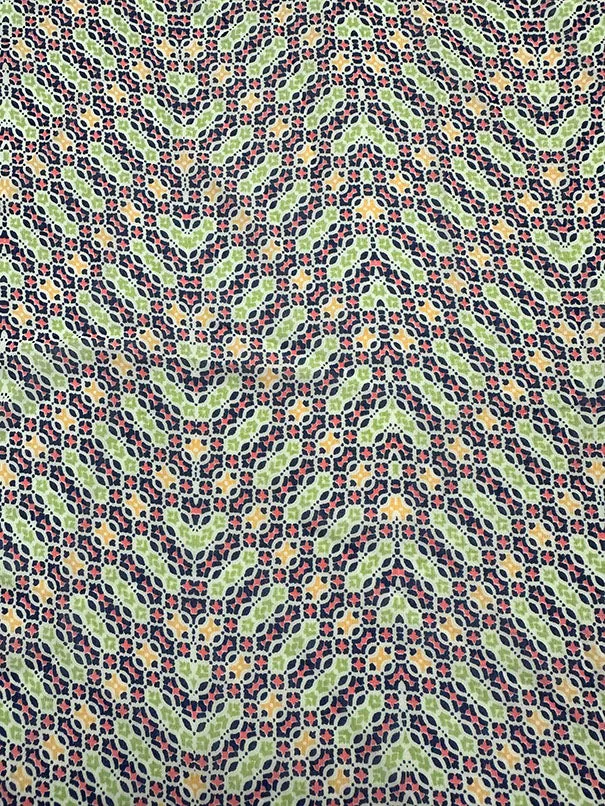 Lime Green Geometric Herringbone Poly Print Chiffon Fabric