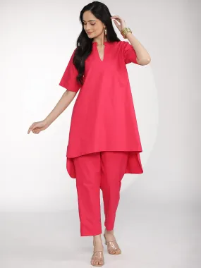 Magenta Poplin HighLowKurti & Tapered Pants