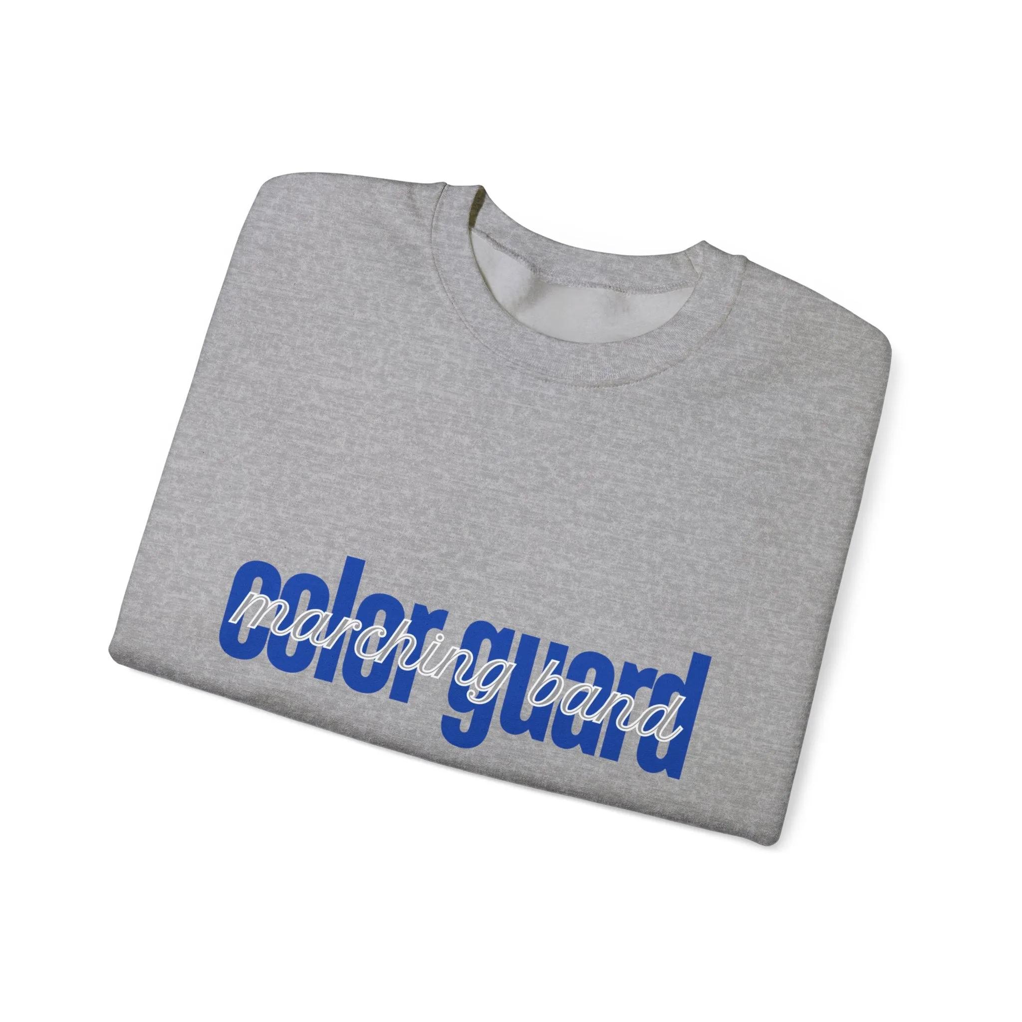 Marching Band Color Guard Blue Lowercase Blue Font Unisex Crewneck Sweatshirt Flag Saber Rifle