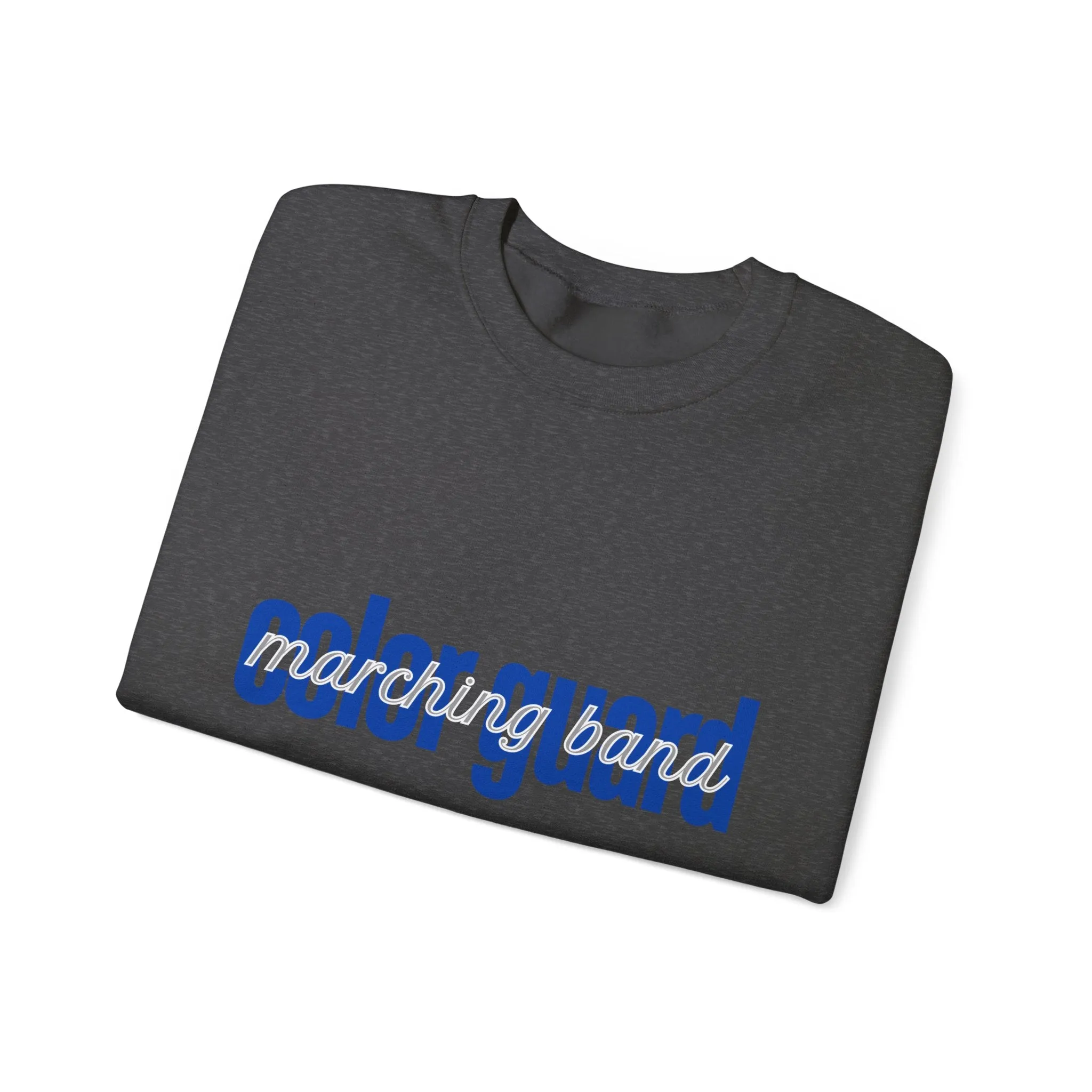 Marching Band Color Guard Blue Lowercase Blue Font Unisex Crewneck Sweatshirt Flag Saber Rifle