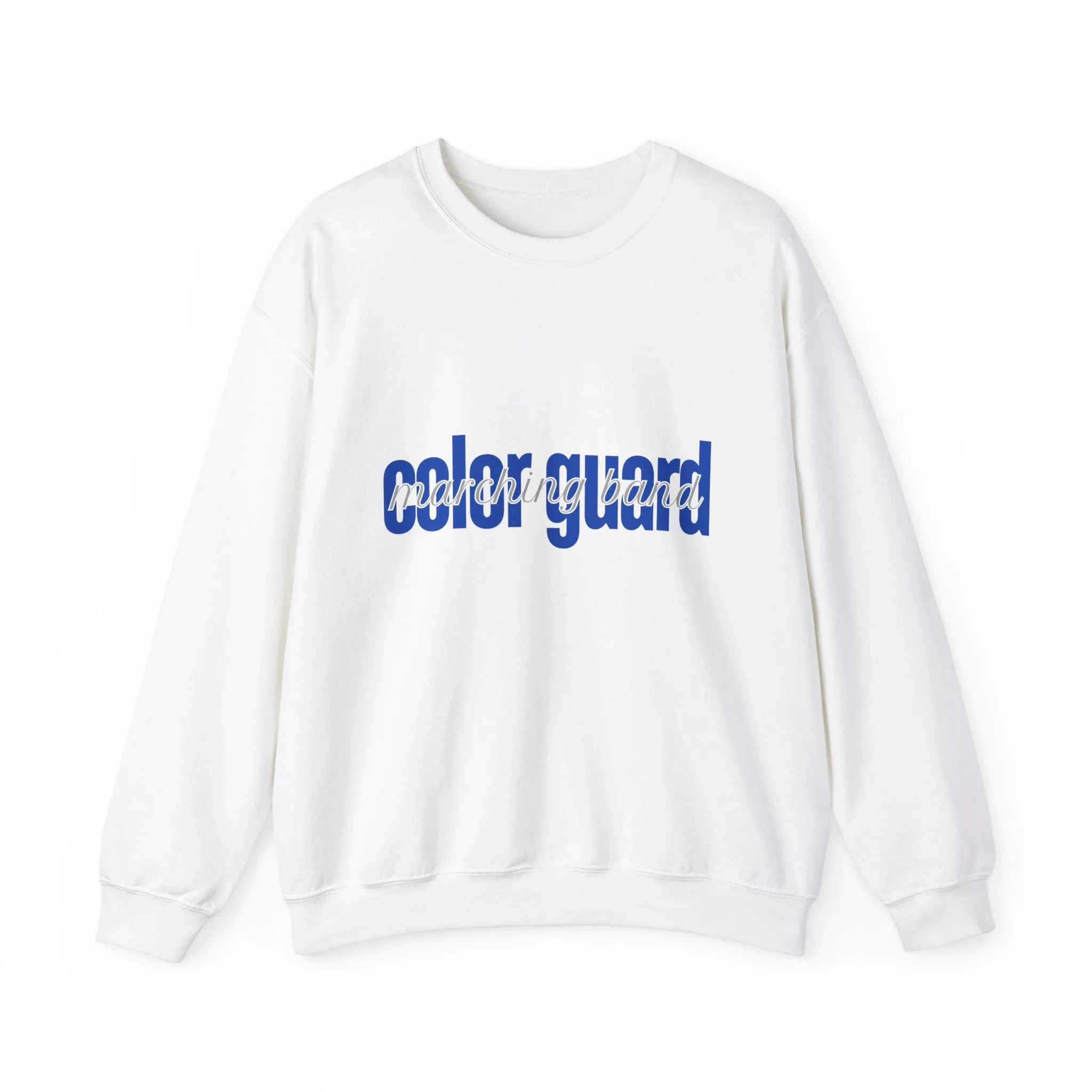 Marching Band Color Guard Blue Lowercase Blue Font Unisex Crewneck Sweatshirt Flag Saber Rifle