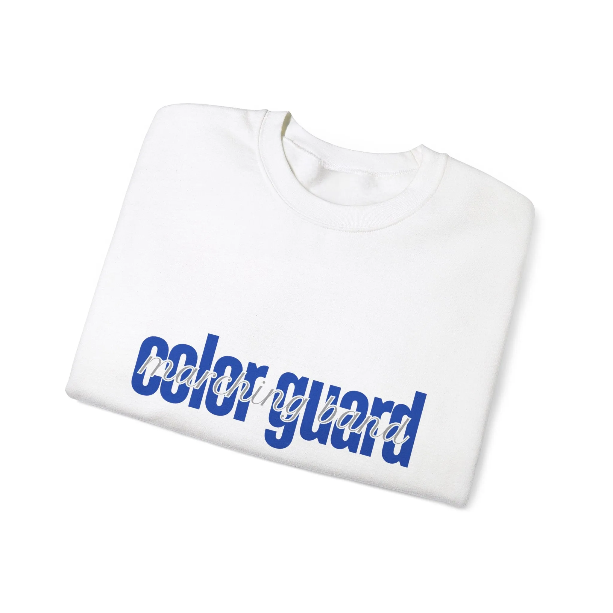 Marching Band Color Guard Blue Lowercase Blue Font Unisex Crewneck Sweatshirt Flag Saber Rifle