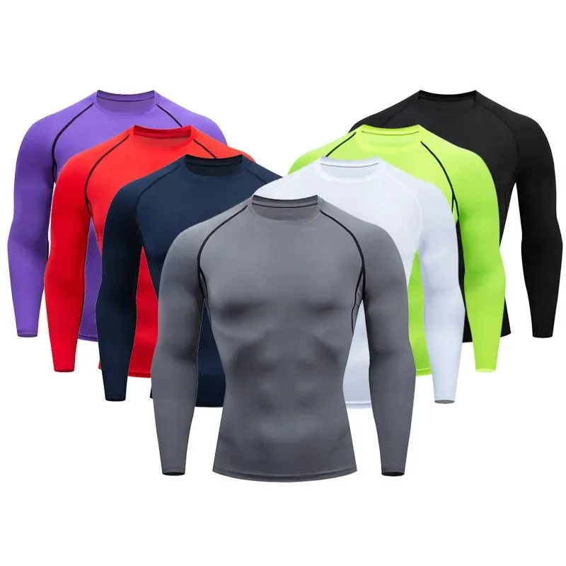 Men Sport Fitness Shirts Quick Dry Compression Gym Running T Shirt Training Bodybuilding Top Football Jersey Man Gym Clothing