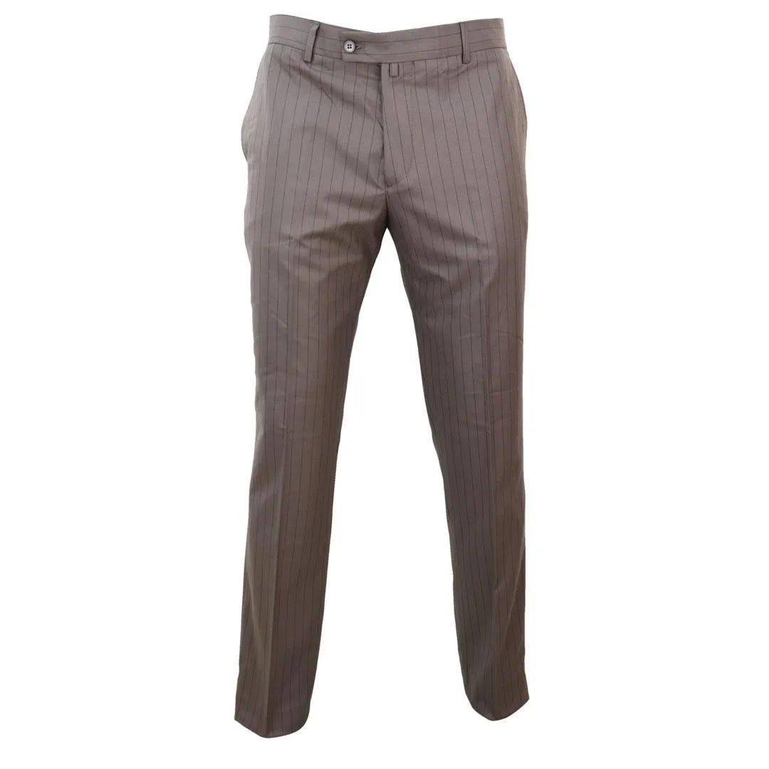 Mens Vintage Trousers Pinstripe Tweed Regular Smart Casual Classic 1920s