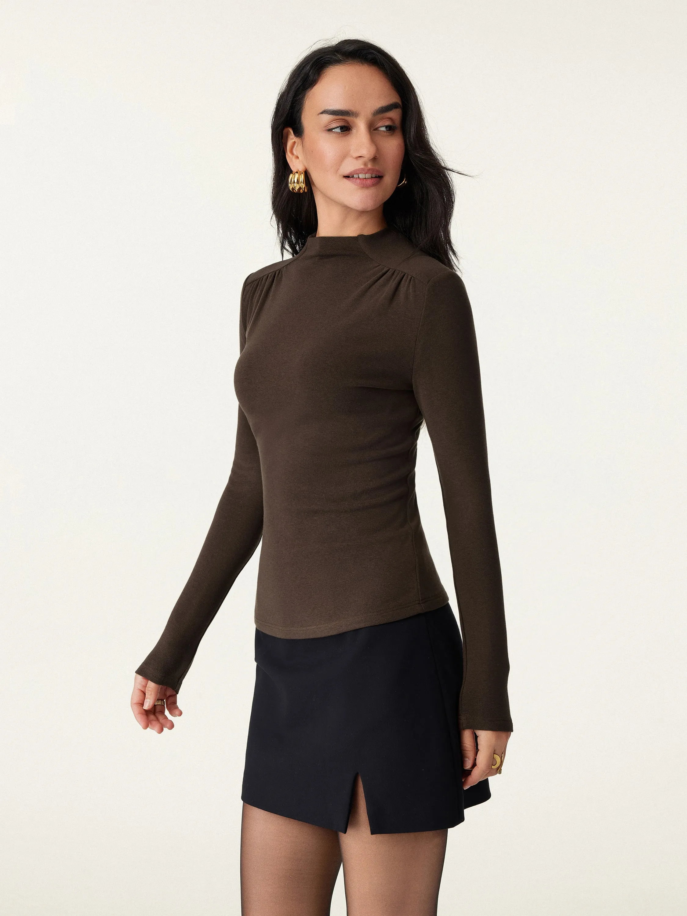 Mockneck Ruched Top