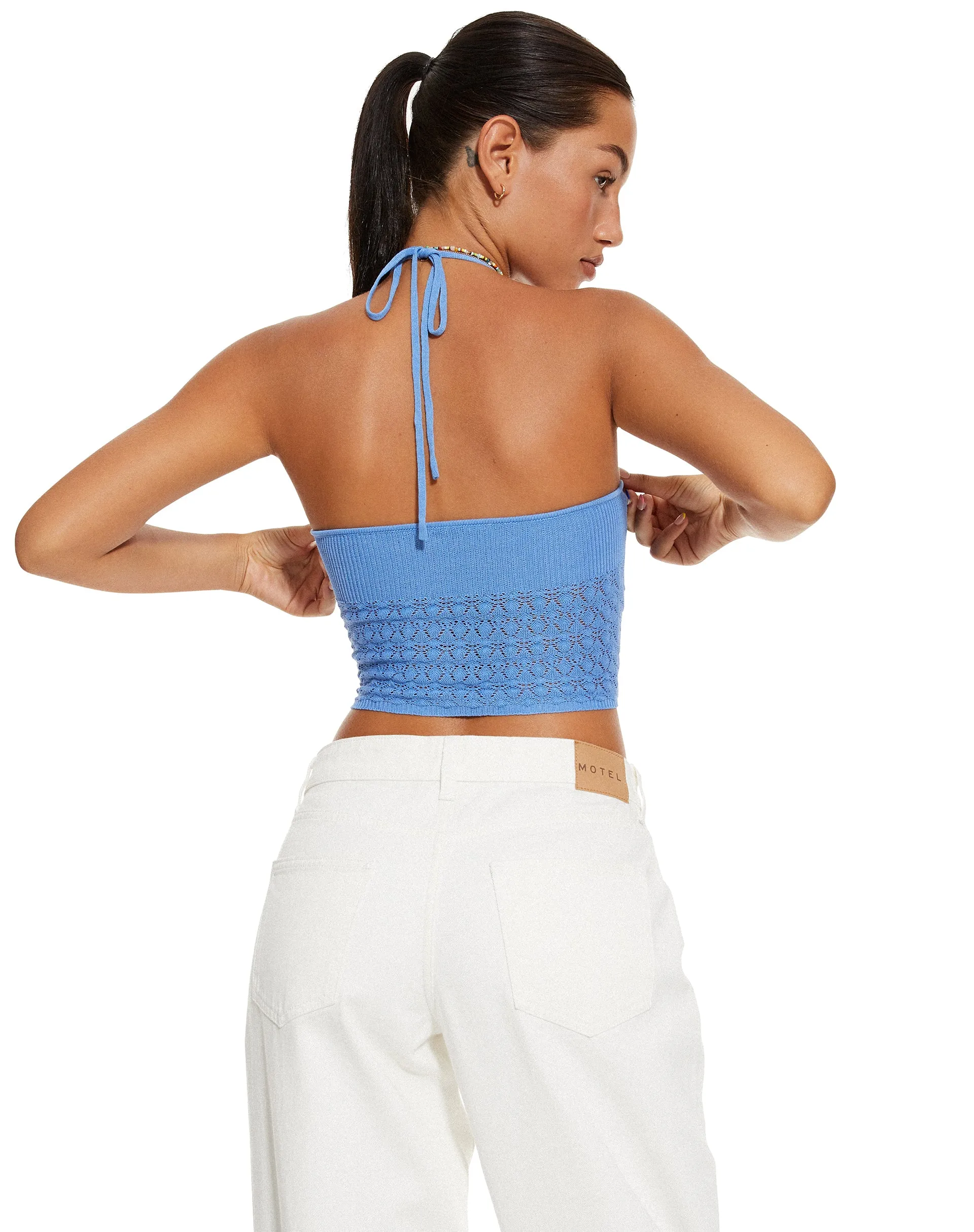 MOTEL X BARBARA Roe Crop Top in Blue