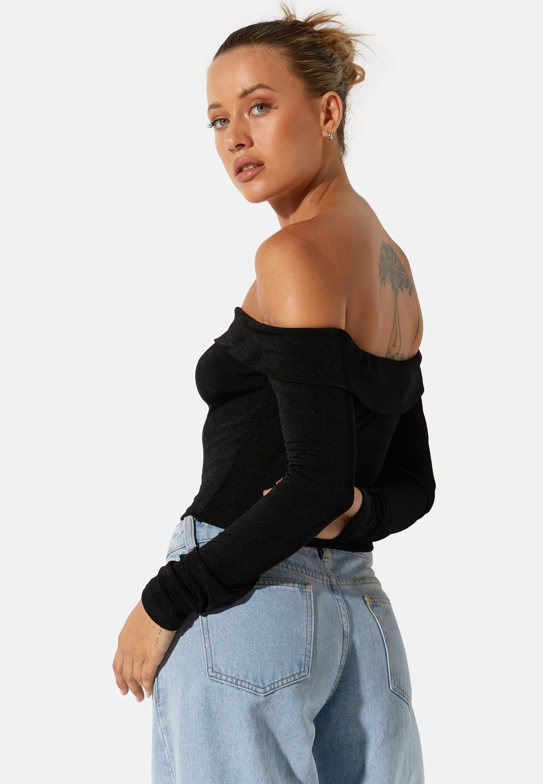 MOTEL X OLIVIA NEILL Nasari Crop Top in Crepe Black