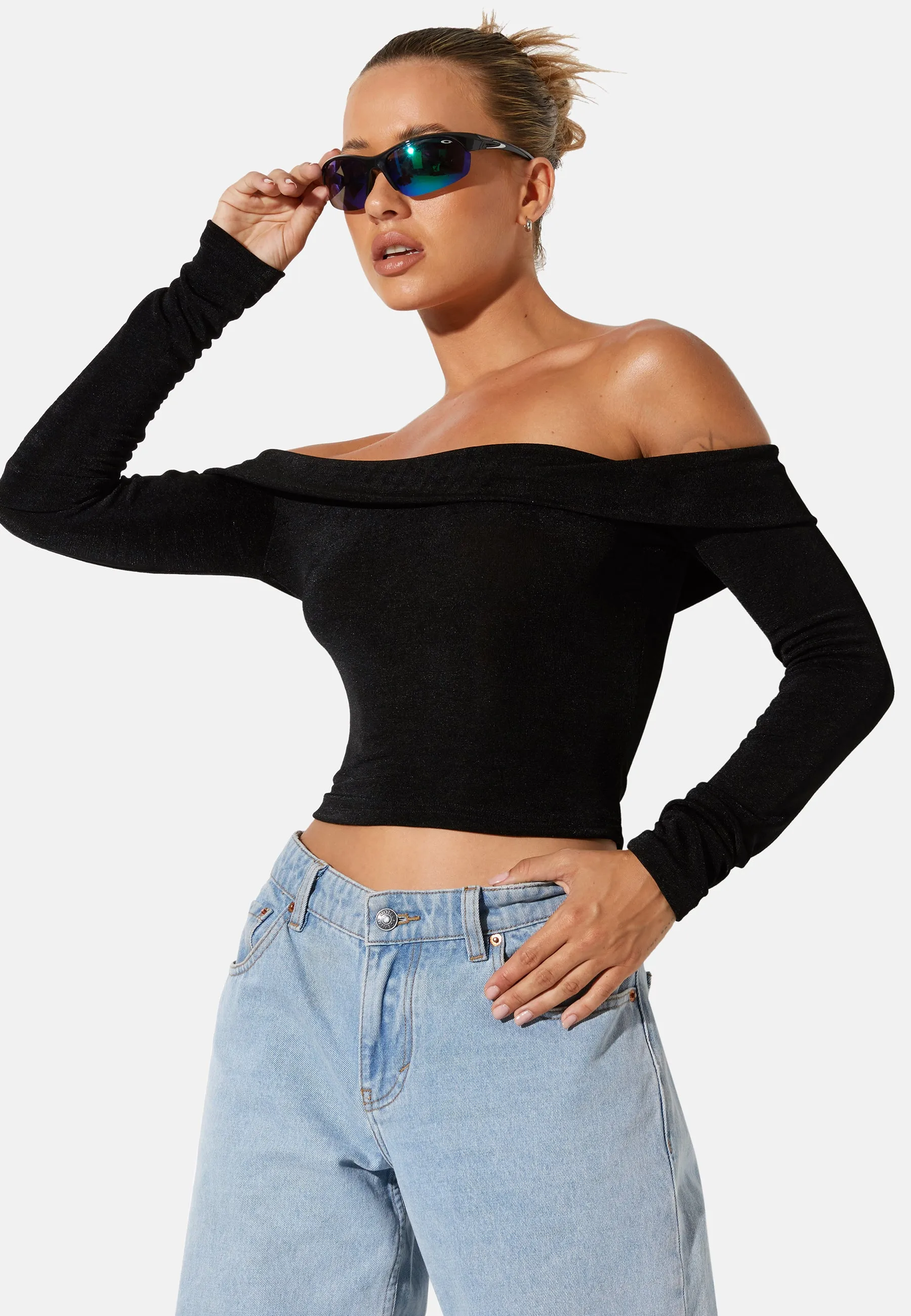 MOTEL X OLIVIA NEILL Nasari Crop Top in Crepe Black