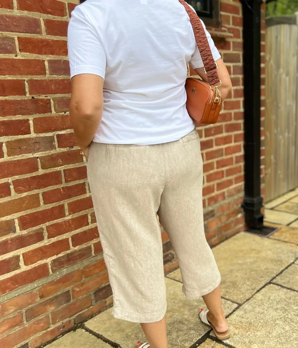 Oatmeal Linen Blend Crop Trousers