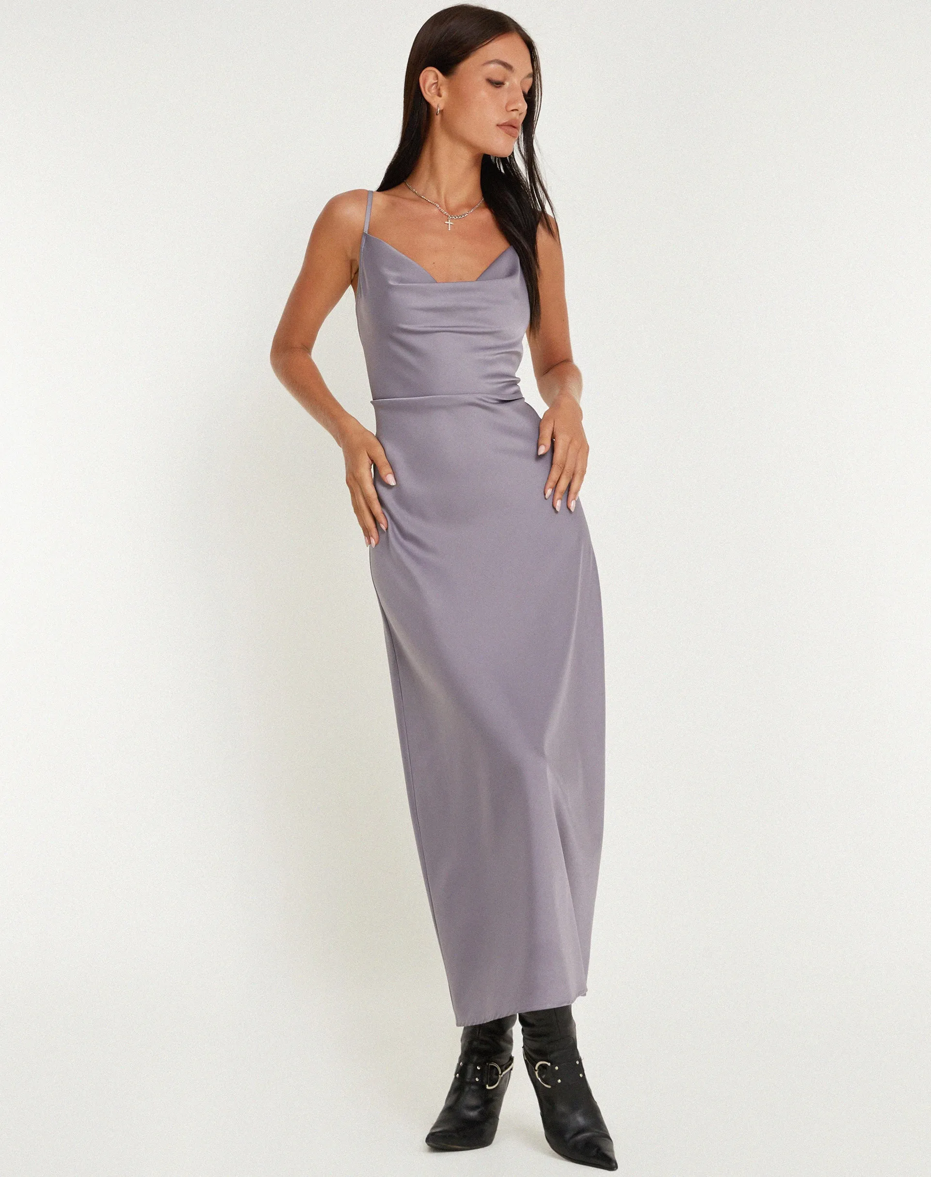 Palasha Midaxi Dress in Satin Grey Ridge