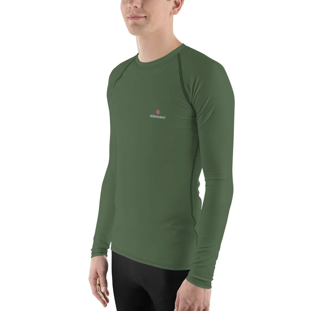 Pine Green Color Men's Top, Best Men's Rash Guard UPF 50  Long Sleeves Designer Polyester Spandex Sportswear