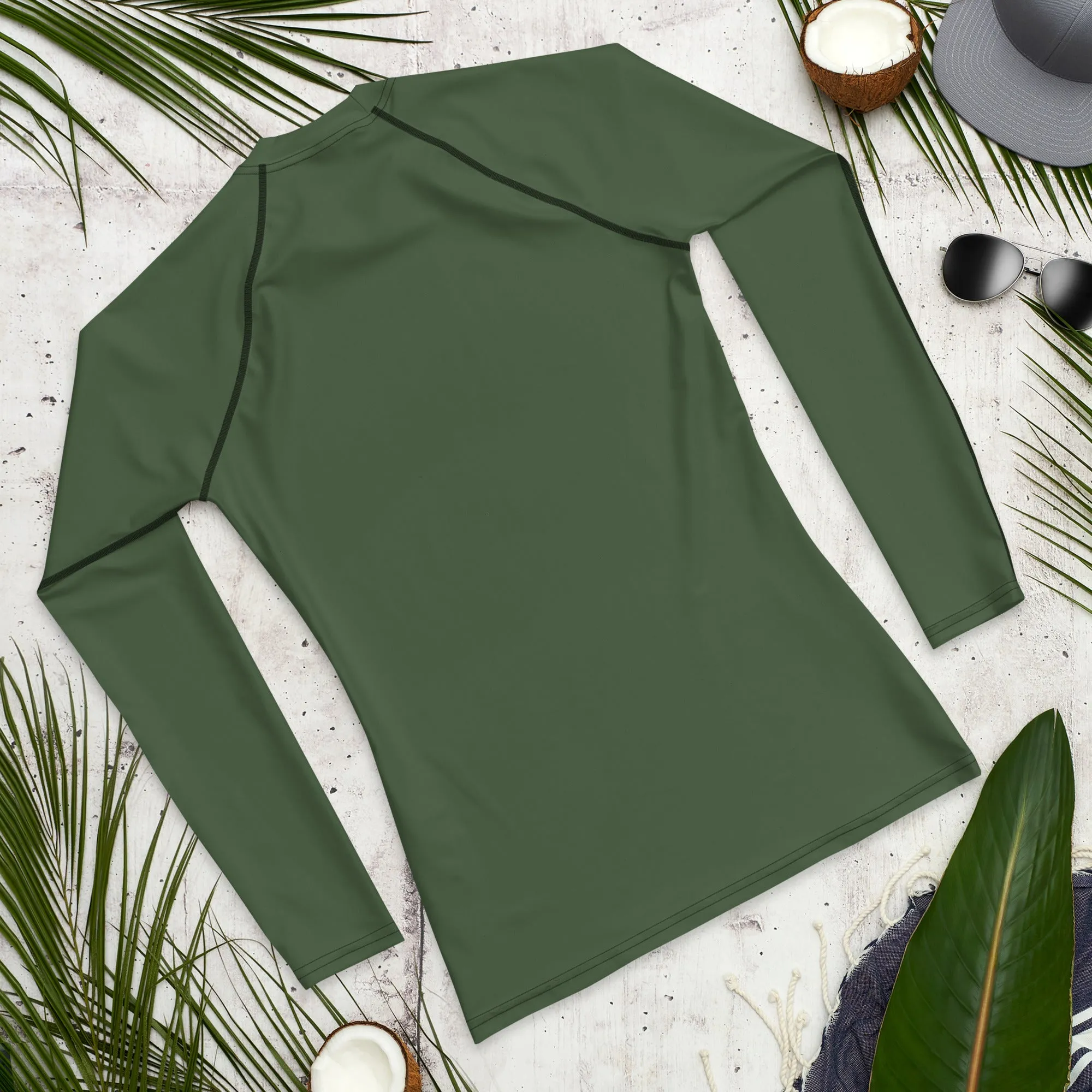 Pine Green Color Men's Top, Best Men's Rash Guard UPF 50  Long Sleeves Designer Polyester Spandex Sportswear