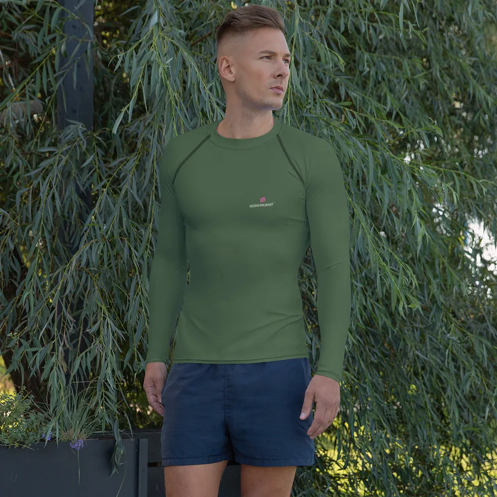 Pine Green Color Men's Top, Best Men's Rash Guard UPF 50  Long Sleeves Designer Polyester Spandex Sportswear