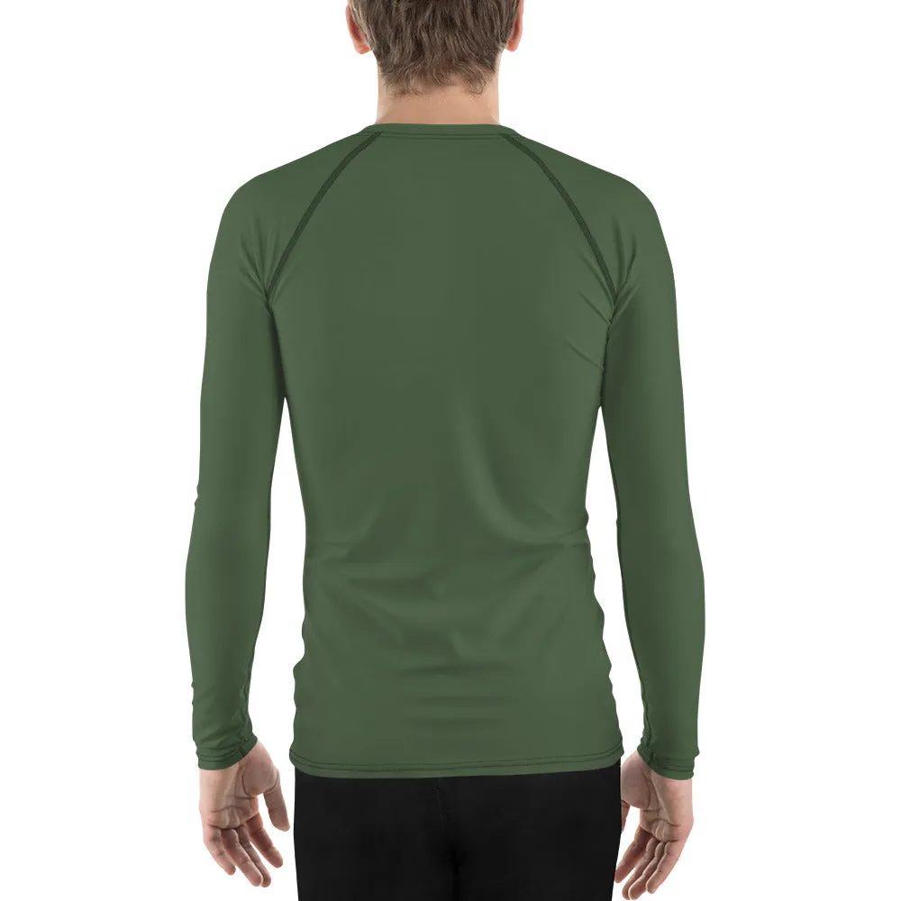 Pine Green Color Men's Top, Best Men's Rash Guard UPF 50  Long Sleeves Designer Polyester Spandex Sportswear