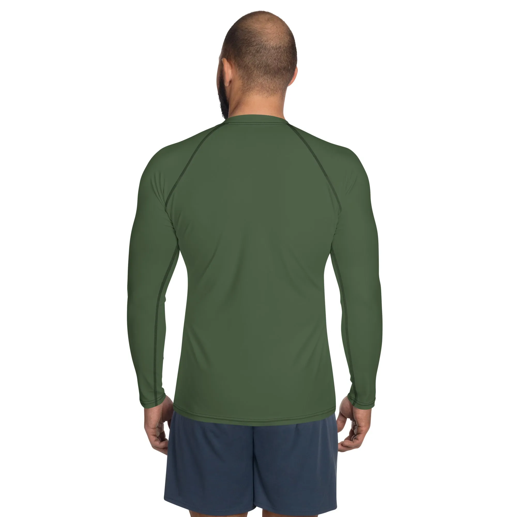 Pine Green Color Men's Top, Best Men's Rash Guard UPF 50  Long Sleeves Designer Polyester Spandex Sportswear