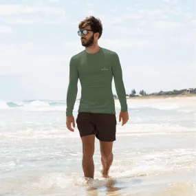 Pine Green Color Men's Top, Best Men's Rash Guard UPF 50  Long Sleeves Designer Polyester Spandex Sportswear