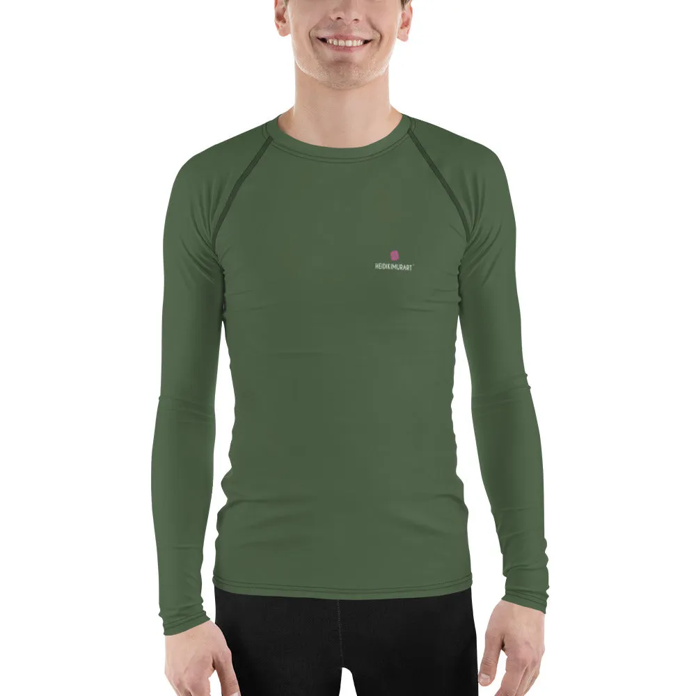 Pine Green Color Men's Top, Best Men's Rash Guard UPF 50  Long Sleeves Designer Polyester Spandex Sportswear