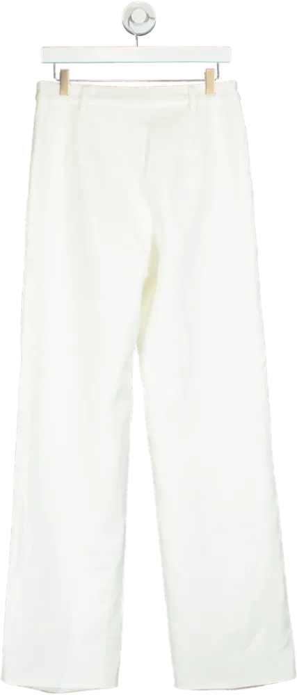 PrettyLittleThing White Premium Woven Pin Tuck Straight Leg Trousers UK 10