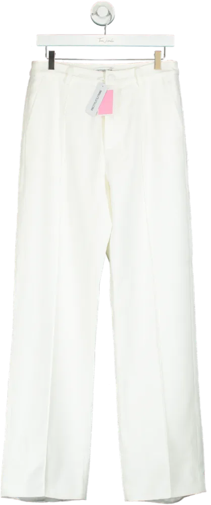 PrettyLittleThing White Premium Woven Pin Tuck Straight Leg Trousers UK 10