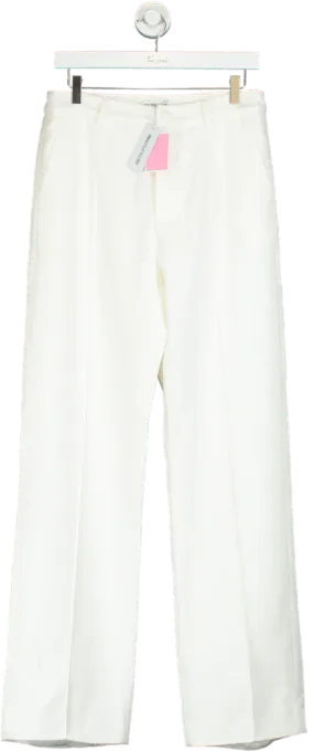 PrettyLittleThing White Premium Woven Pin Tuck Straight Leg Trousers UK 10