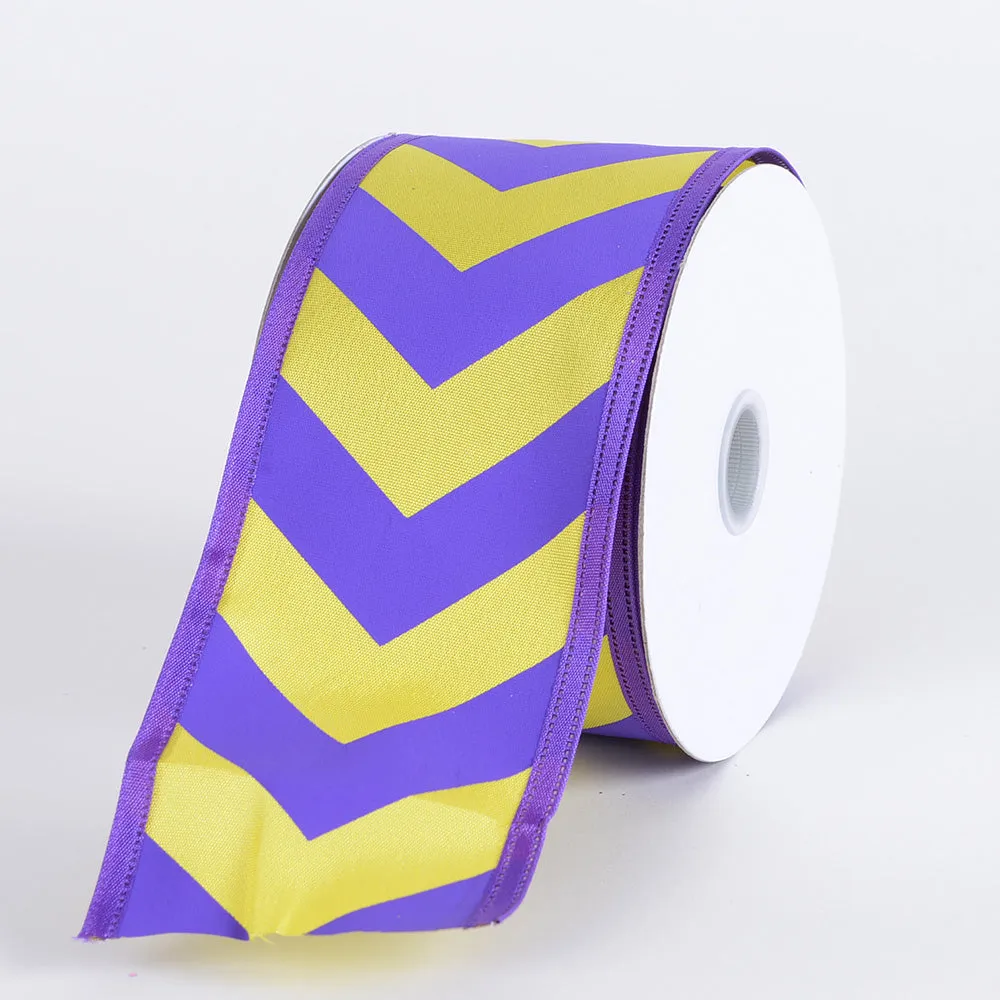 Purple with Yellow Chevron Print Satin Ribbon - ( W: 2-1/2 Inch | L: 10 Yards )