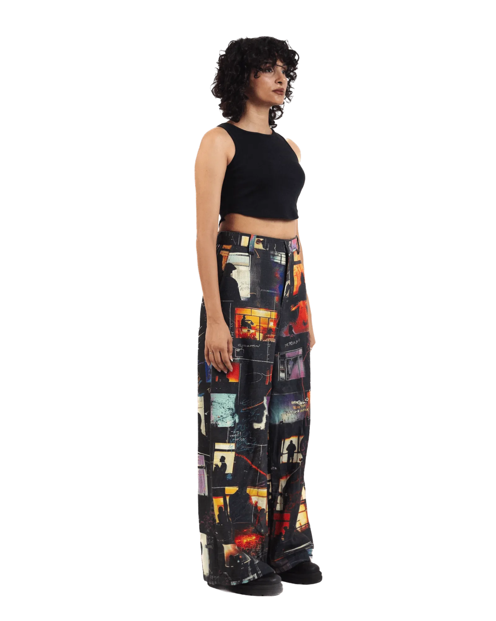 "Nocturnal Ride" Printed Straight Leg Trousers