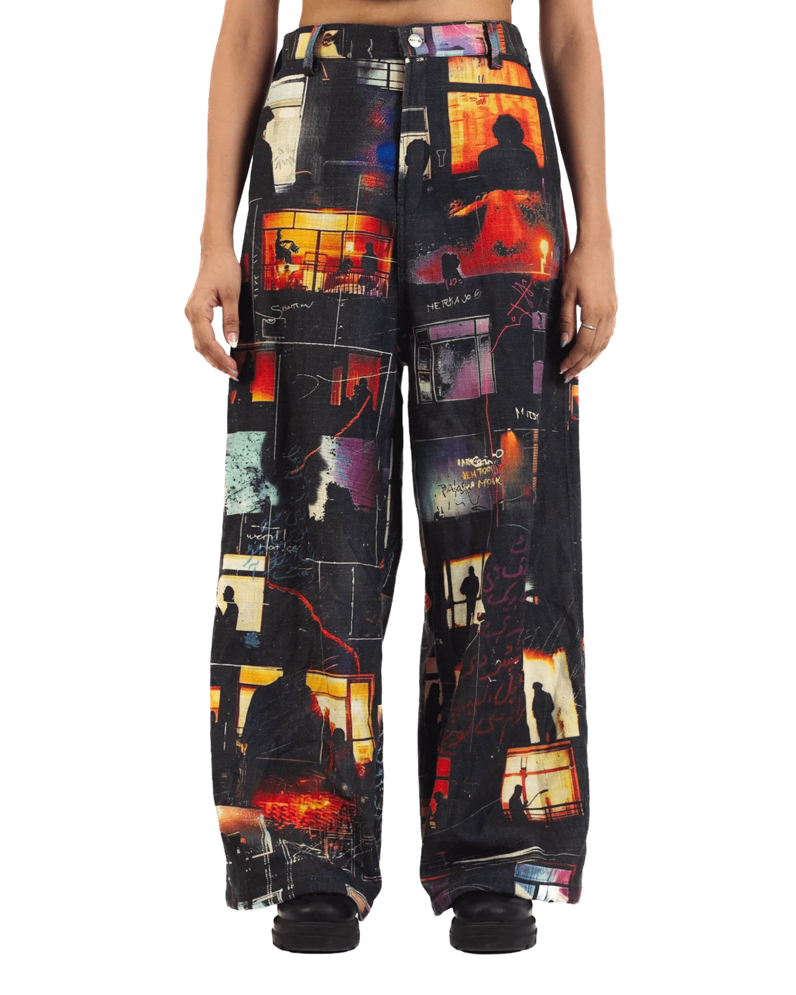 "Nocturnal Ride" Printed Straight Leg Trousers