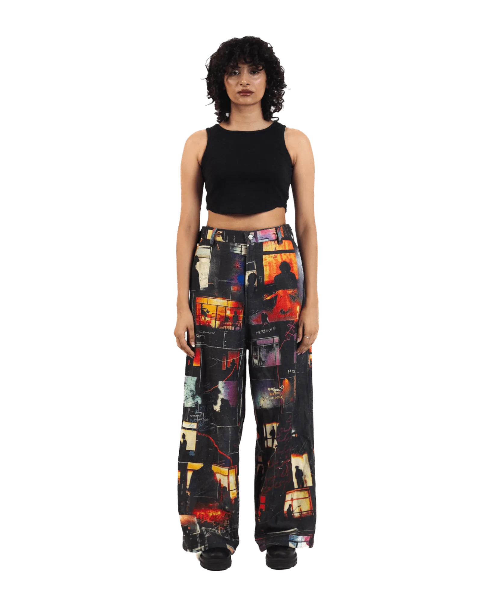 "Nocturnal Ride" Printed Straight Leg Trousers