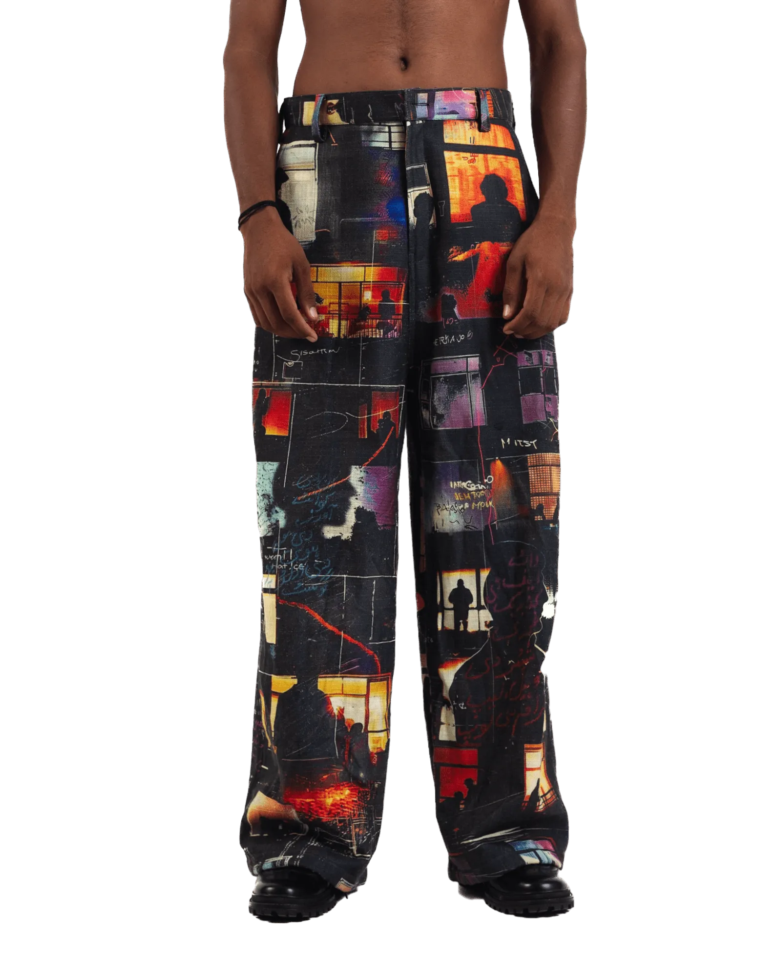 "Nocturnal Ride" Printed Straight Leg Trousers