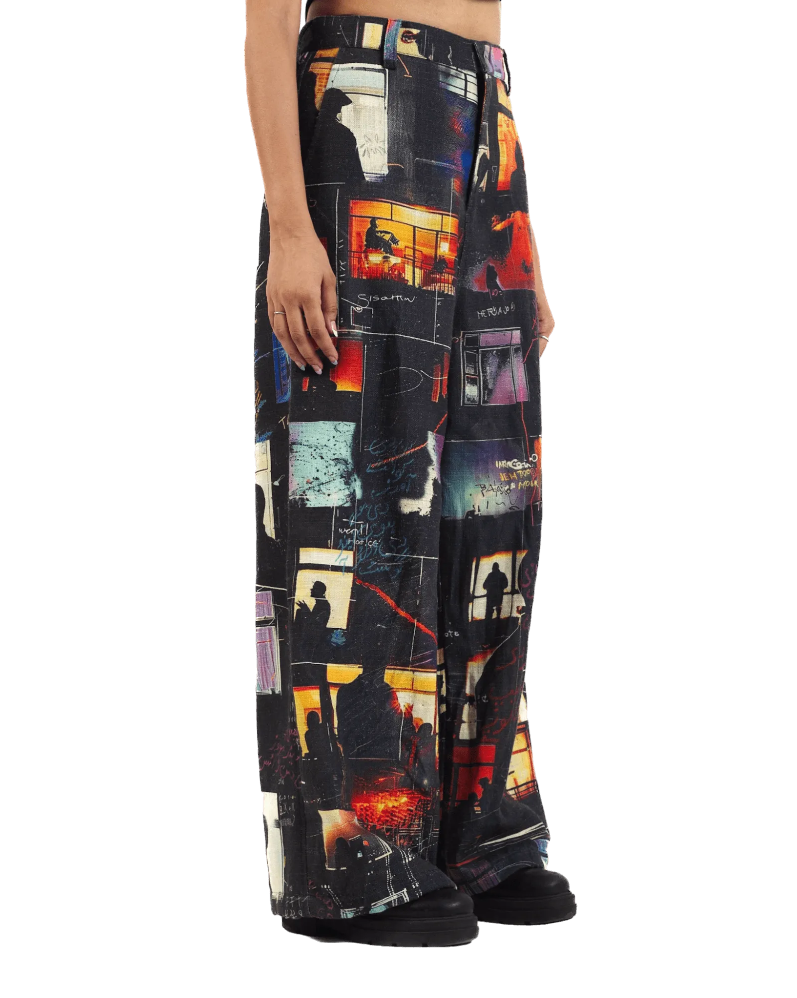 "Nocturnal Ride" Printed Straight Leg Trousers