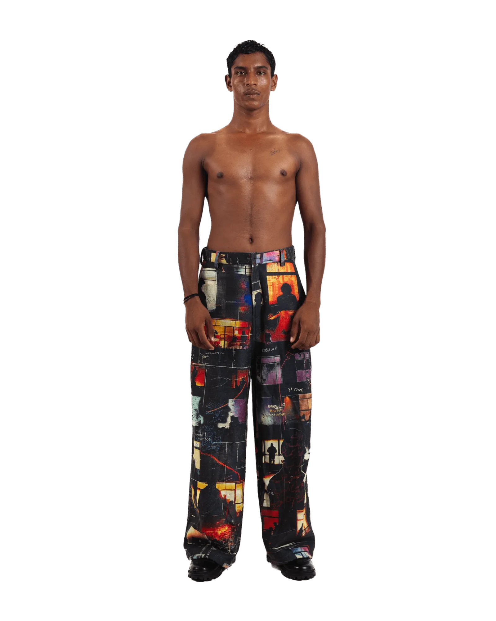 "Nocturnal Ride" Printed Straight Leg Trousers