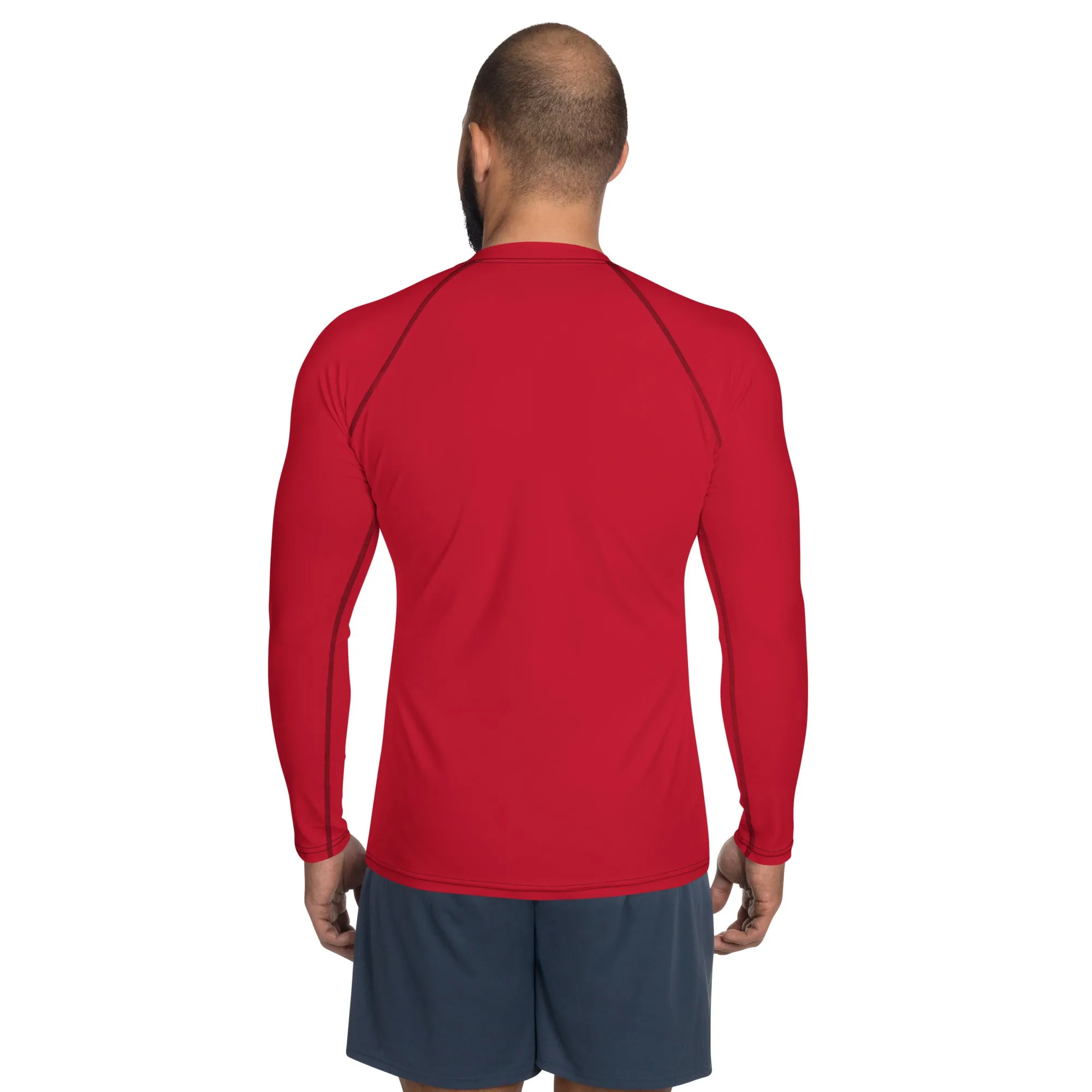 Red Solid Color Men's Top, Best Men's Rash Guard UPF 50  Long Sleeves Designer Polyester Spandex Sportswear